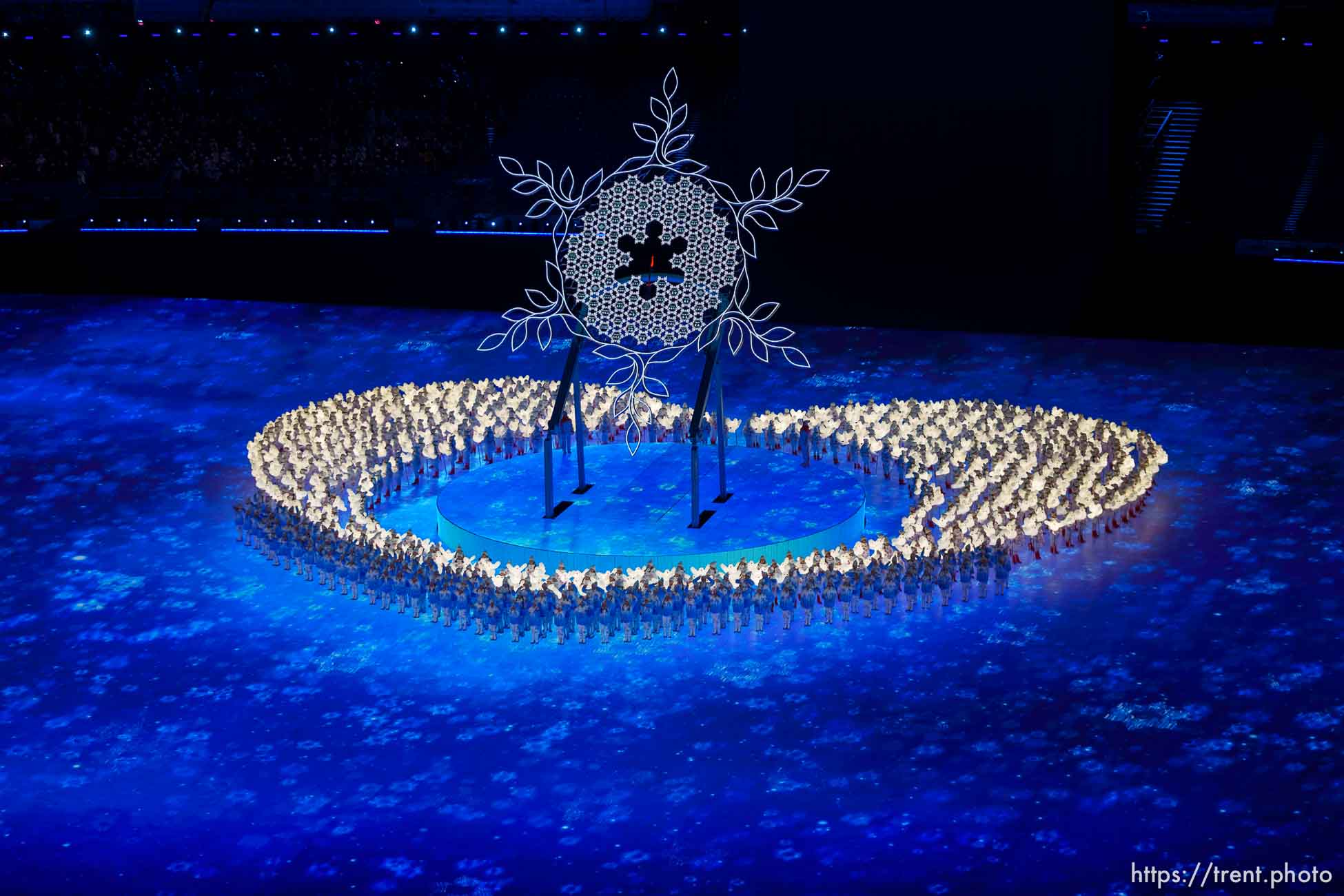 (Trent Nelson  |  The Salt Lake Tribune) The Olympic Cauldron is lit during the Opening Ceremony of the 2022 Winter Olympics at the National Stadium ,the Bird's Nest, in Beijing on Friday, Feb. 4, 2022.