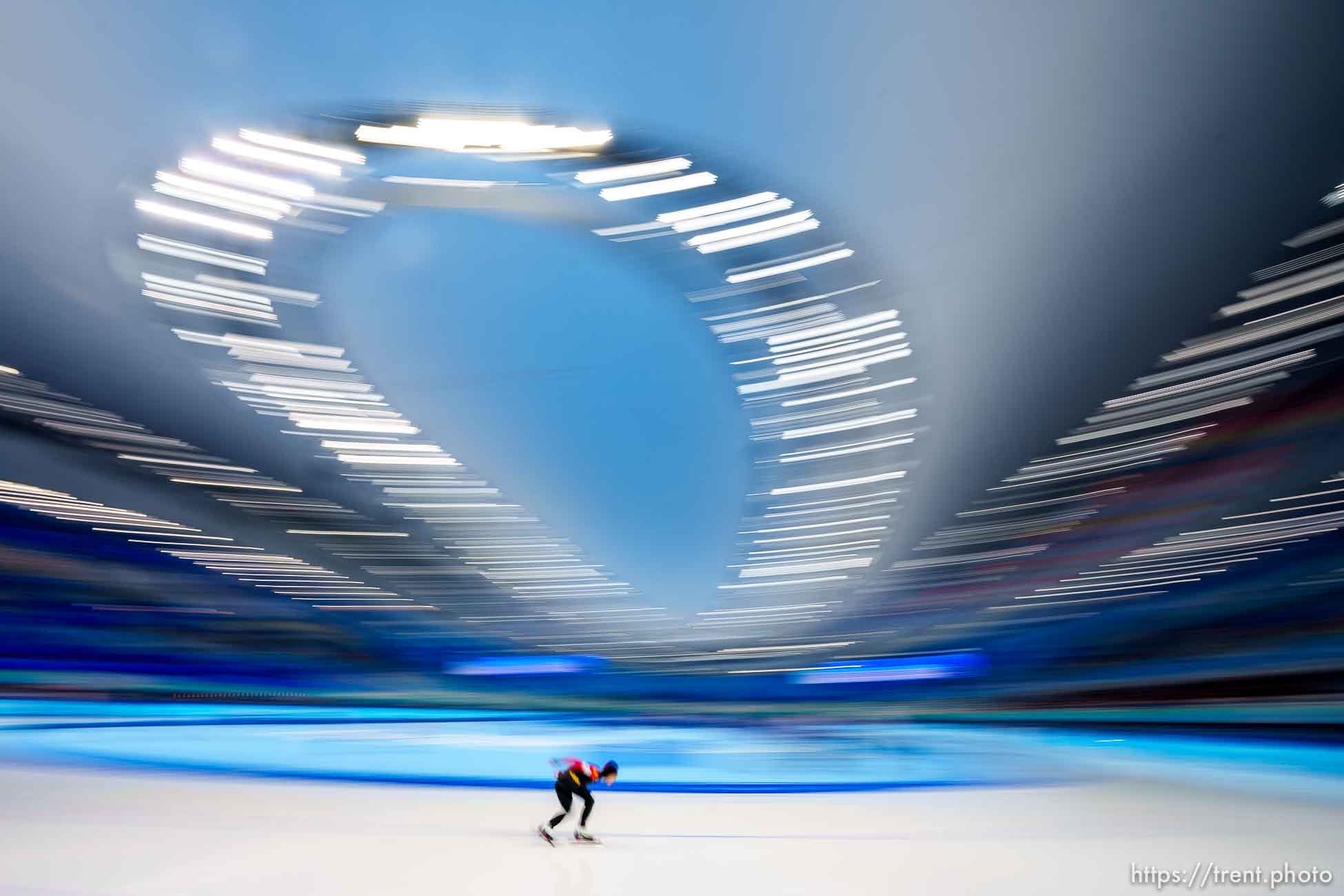 (Trent Nelson  |  The Salt Lake Tribune) Ahenaer Adake (China) competes in the 3000m, speed skating at the 2022 Winter Olympics in Beijing on Saturday, Feb. 5, 2022.