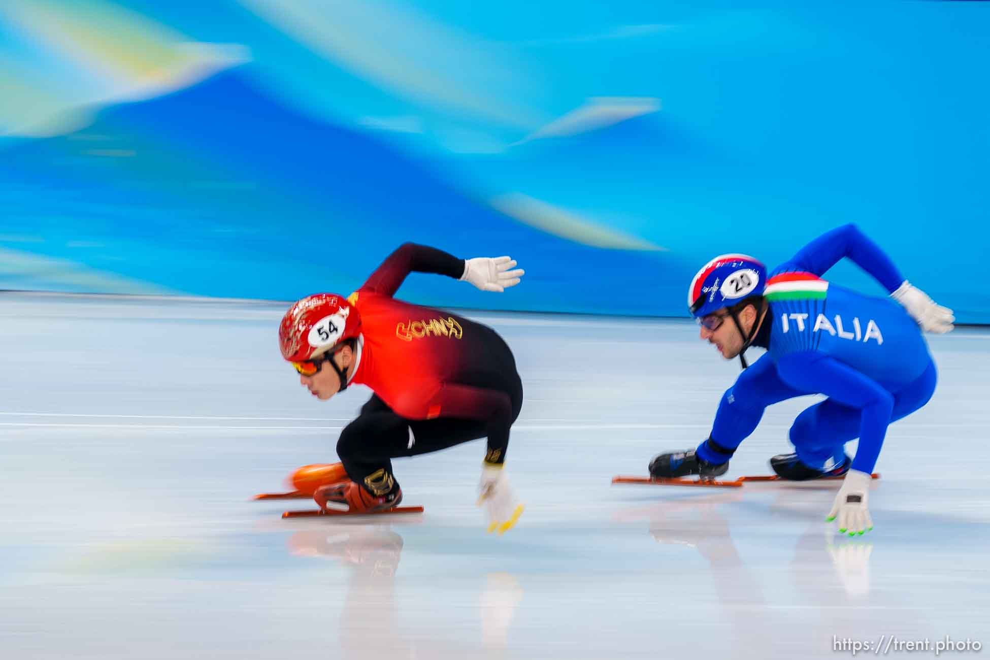 (Trent Nelson  |  The Salt Lake Tribune)  Ziwei Ren, in a qualifying heat for the mixed team relay, short track speed skating at the 2022 Winter Olympics in Beijing on Saturday, Feb. 5, 2022.