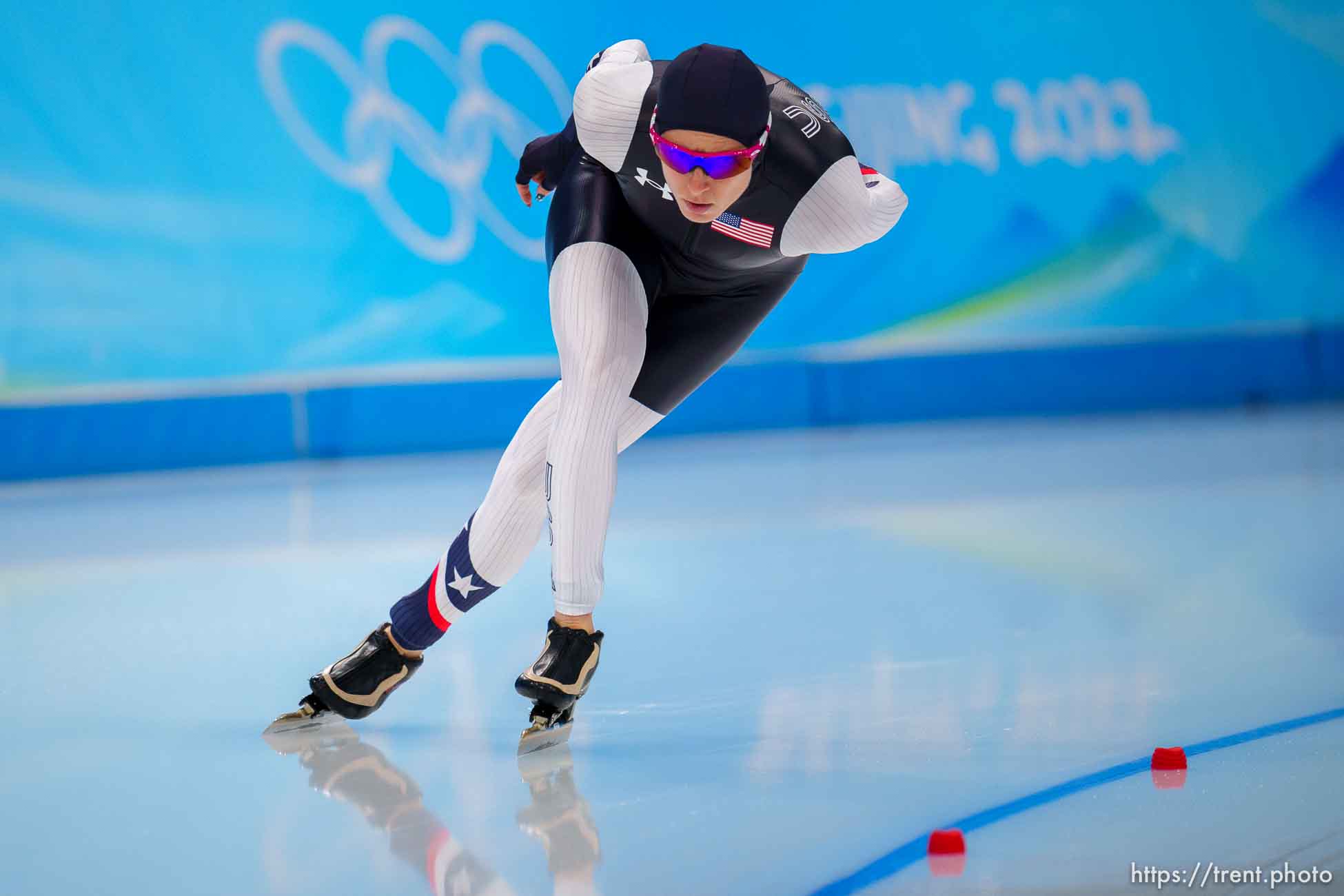 (Trent Nelson  |  The Salt Lake Tribune) Mia Kilburg (USA) competes in the 3000m, speed skating at the 2022 Winter Olympics in Beijing on Saturday, Feb. 5, 2022.