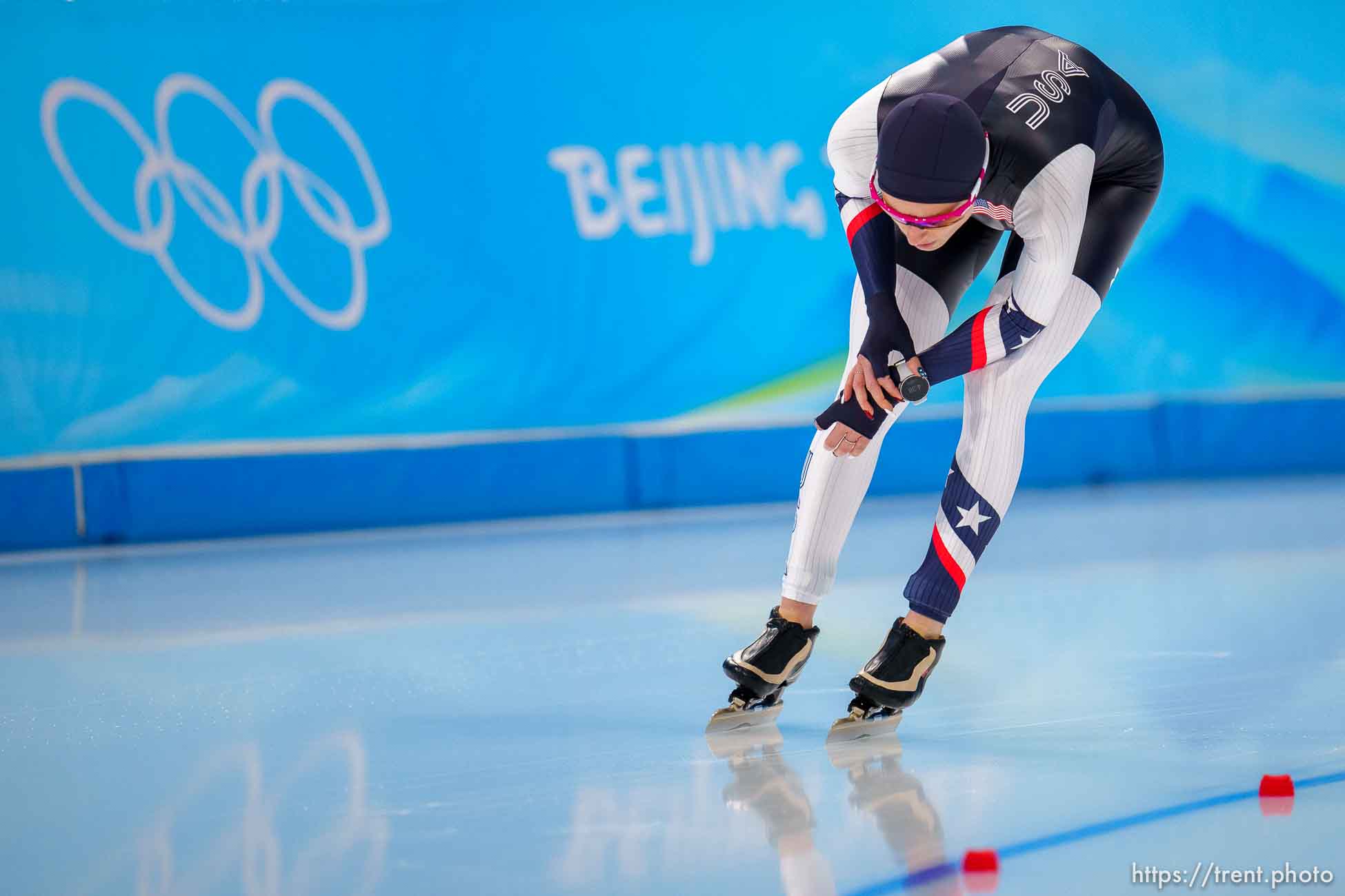 (Trent Nelson  |  The Salt Lake Tribune) Mia Kilburg (USA) after competing in the 3000m, speed skating at the 2022 Winter Olympics in Beijing on Saturday, Feb. 5, 2022.