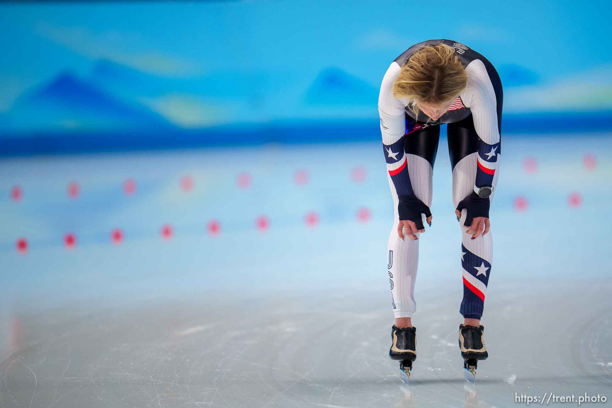 (Trent Nelson  |  The Salt Lake Tribune) Mia Kilburg (USA) competes in the 3000m, speed skating at the 2022 Winter Olympics in Beijing on Saturday, Feb. 5, 2022.