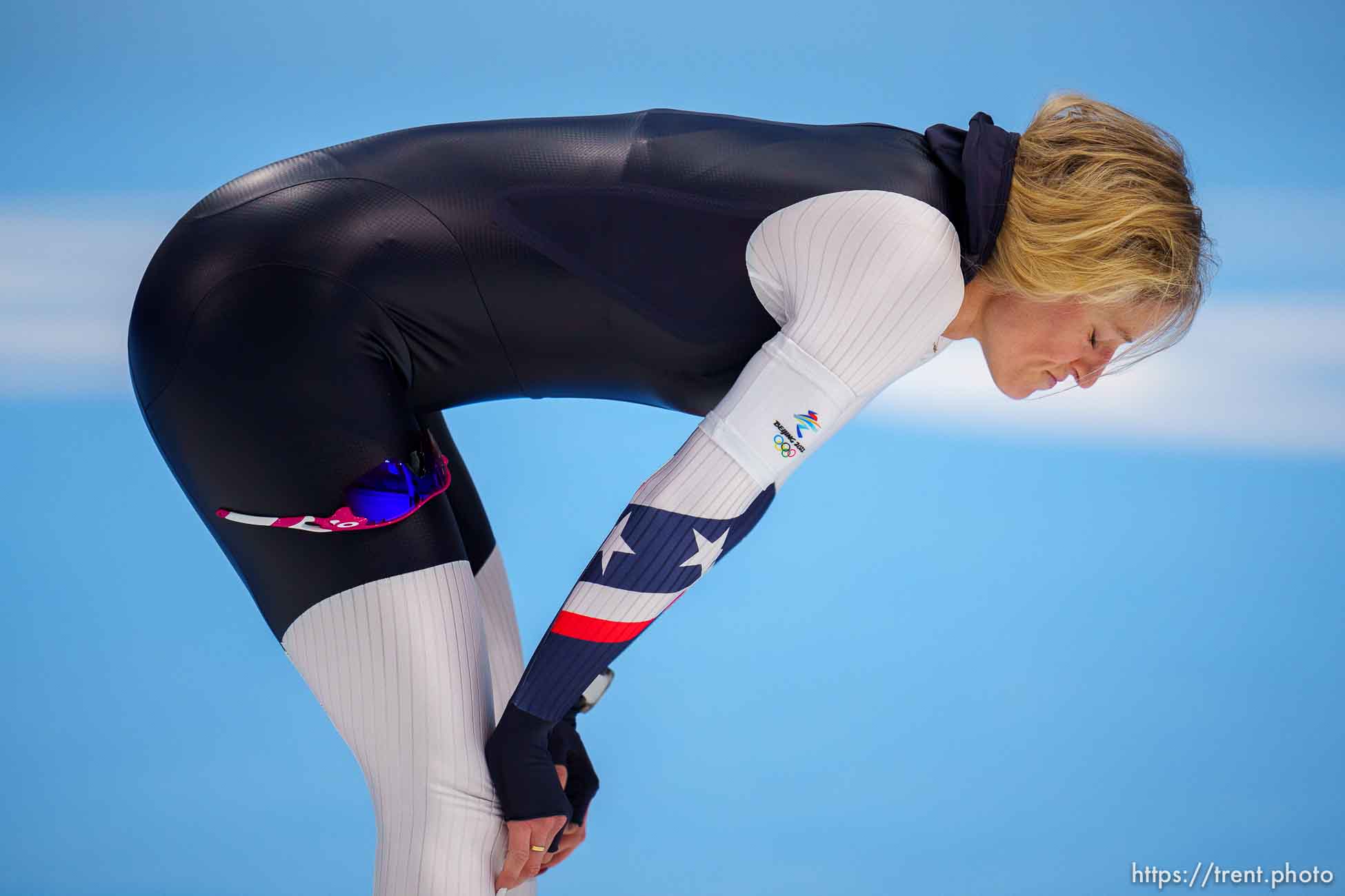 (Trent Nelson  |  The Salt Lake Tribune) Mia Kilburg (USA) reacts to a disappointing time in the 3000m, speed skating at the 2022 Winter Olympics in Beijing on Saturday, Feb. 5, 2022.