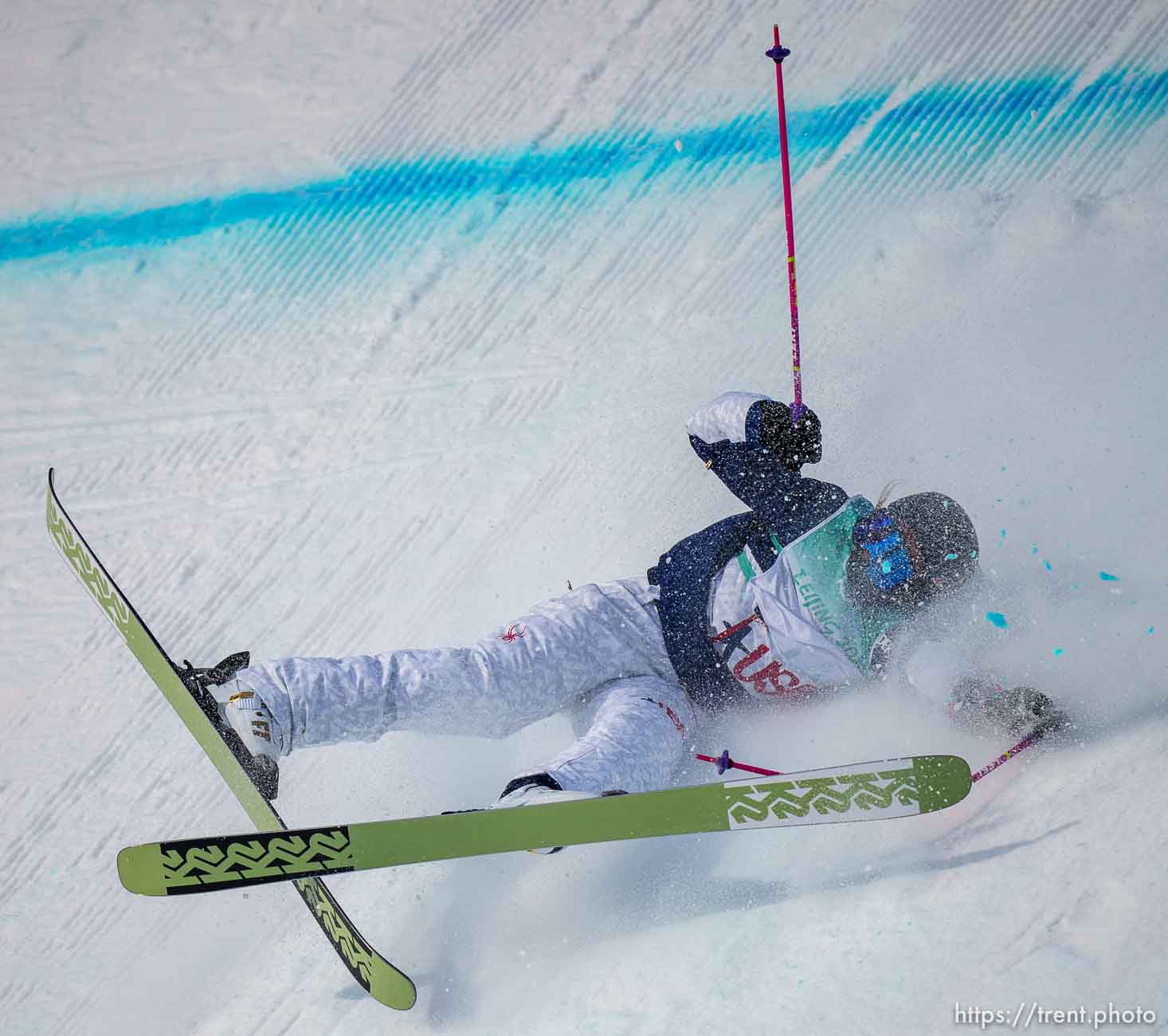 (Trent Nelson  |  The Salt Lake Tribune) Maggie Voisin competes in the big air qualification round at the 2022 Winter Olympics in Beijing on Monday, Feb. 7, 2022.