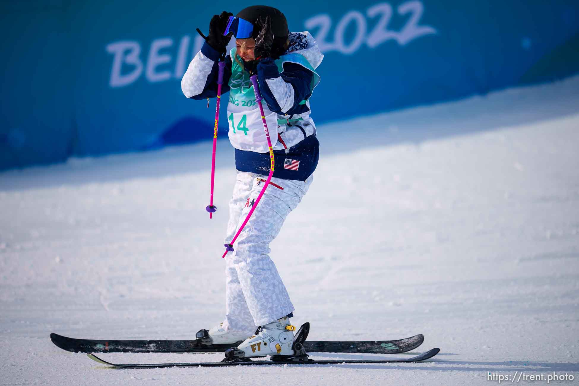 (Trent Nelson  |  The Salt Lake Tribune) Maggie Voisin competes in the big air qualification round at the 2022 Winter Olympics in Beijing on Monday, Feb. 7, 2022.