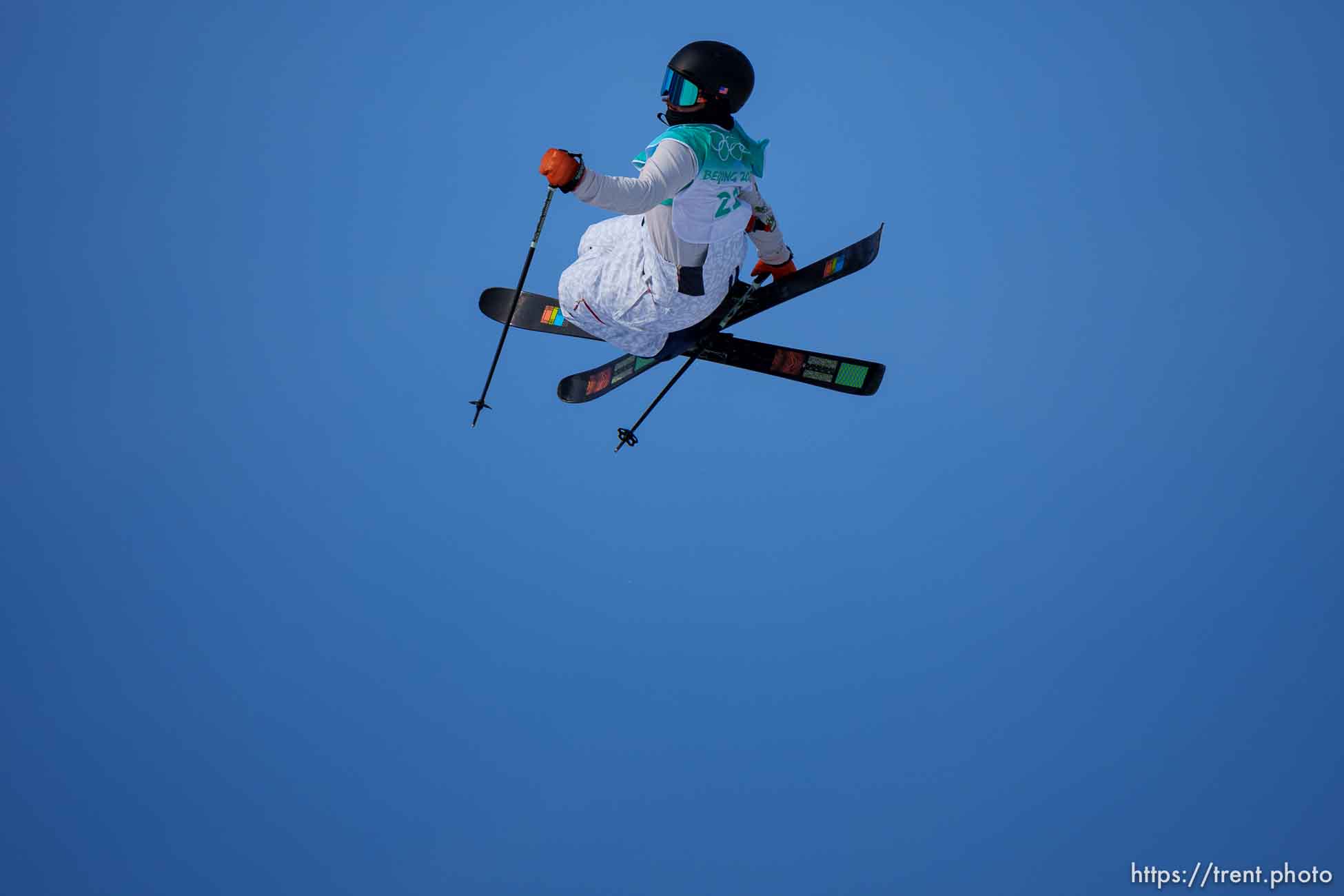 (Trent Nelson  |  The Salt Lake Tribune) Darian Stevens competes in the big air qualification round at the 2022 Winter Olympics in Beijing on Monday, Feb. 7, 2022.