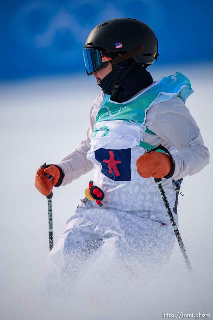 (Trent Nelson  |  The Salt Lake Tribune) Darian Stevens competes in the big air qualification round at the 2022 Winter Olympics in Beijing on Monday, Feb. 7, 2022.