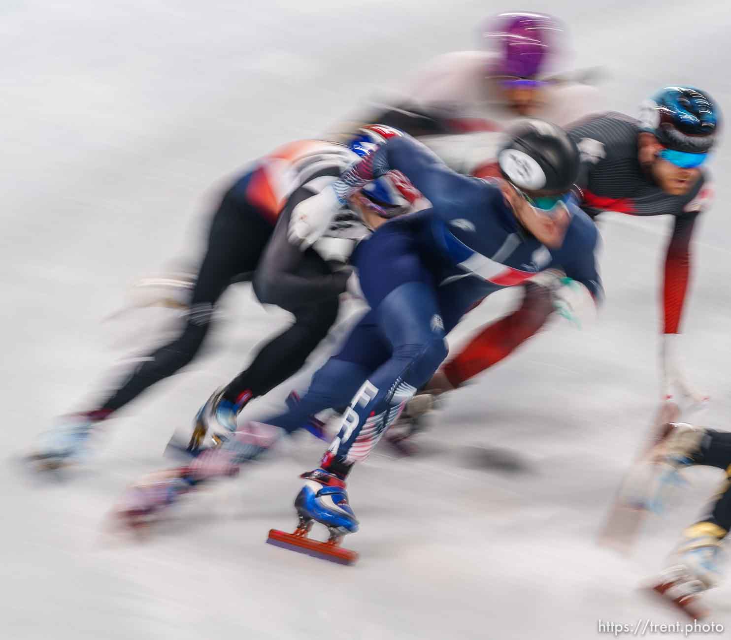 (Trent Nelson  |  The Salt Lake Tribune) 1000m, quarterfinal 2
short track speed skating at the 2022 Winter Olympics in Beijing on Monday, Feb. 7, 2022.