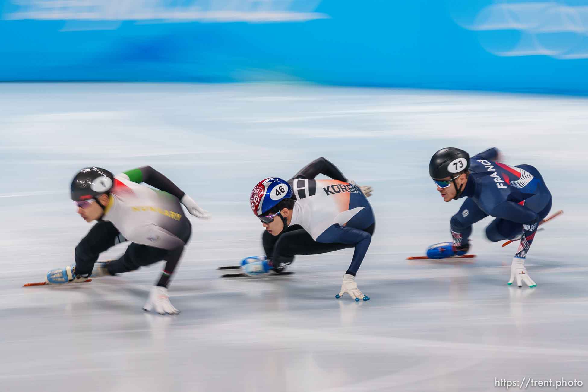 (Trent Nelson  |  The Salt Lake Tribune) 1000m, quarterfinal 2
short track speed skating at the 2022 Winter Olympics in Beijing on Monday, Feb. 7, 2022.