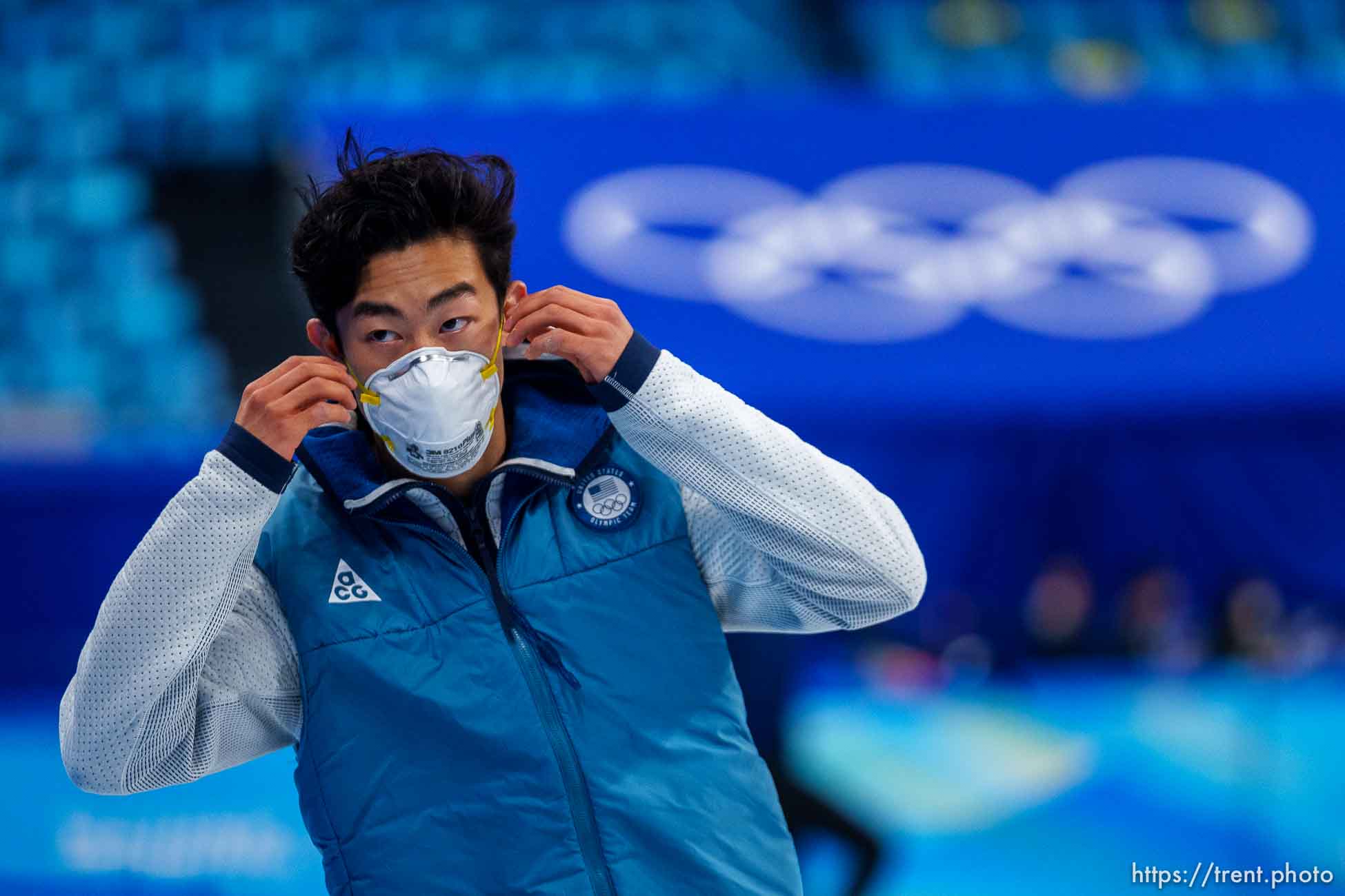 (Trent Nelson  |  The Salt Lake Tribune) Nathan Chen skates during a practice session before the short program, figure skating at the 2022 Winter Olympics in Beijing on Tuesday, Feb. 8, 2022.