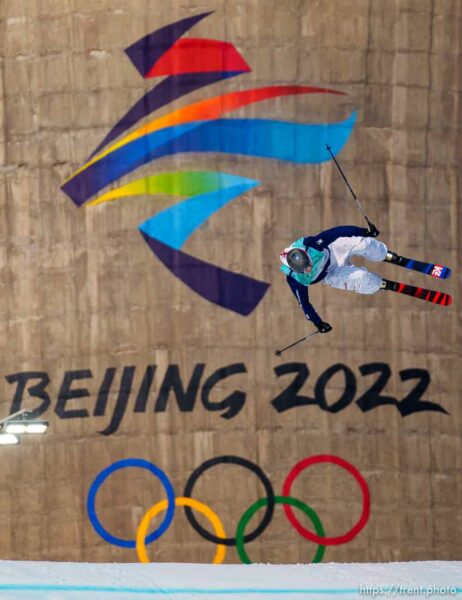 (Trent Nelson  |  The Salt Lake Tribune) Colby Stevenson (USA) warms up for the big air men's final at the 2022 Winter Olympics in Beijing on Wednesday, Feb. 9, 2022.