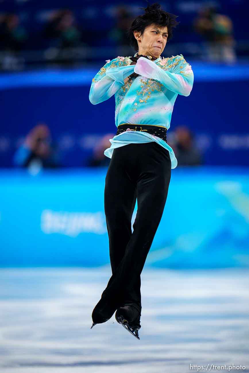 (Trent Nelson  |  The Salt Lake Tribune) Yuzuru Hanyu (Japan) competes in the free skating program, figure skating at the Capital Indoor Stadium, 2022 Beijing Winter Olympics on Thursday, Feb. 10, 2022.