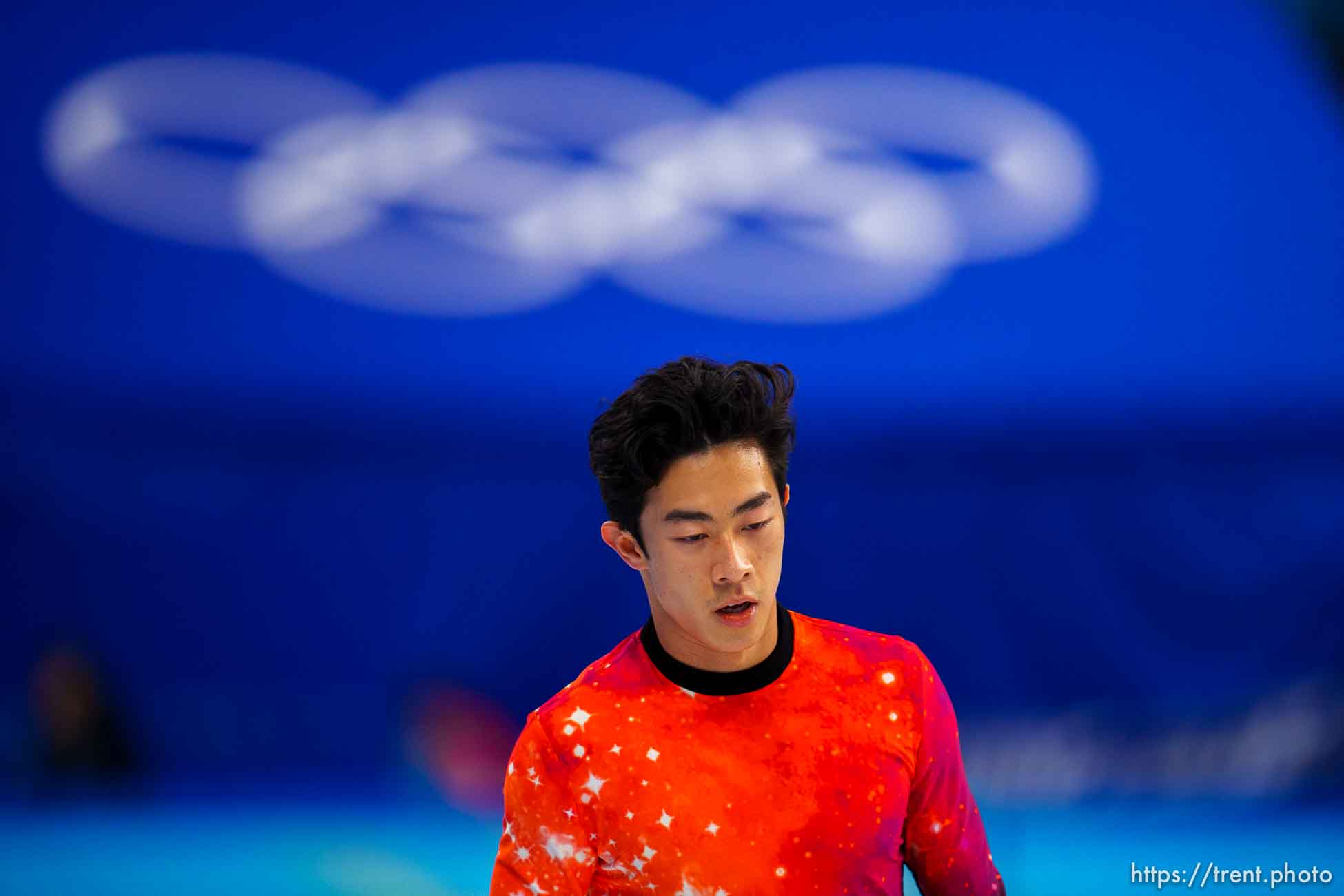 (Trent Nelson  |  The Salt Lake Tribune) Nathan Chen warms up before competing in the free skating program, figure skating at the Capital Indoor Stadium, 2022 Beijing Winter Olympics on Thursday, Feb. 10, 2022.