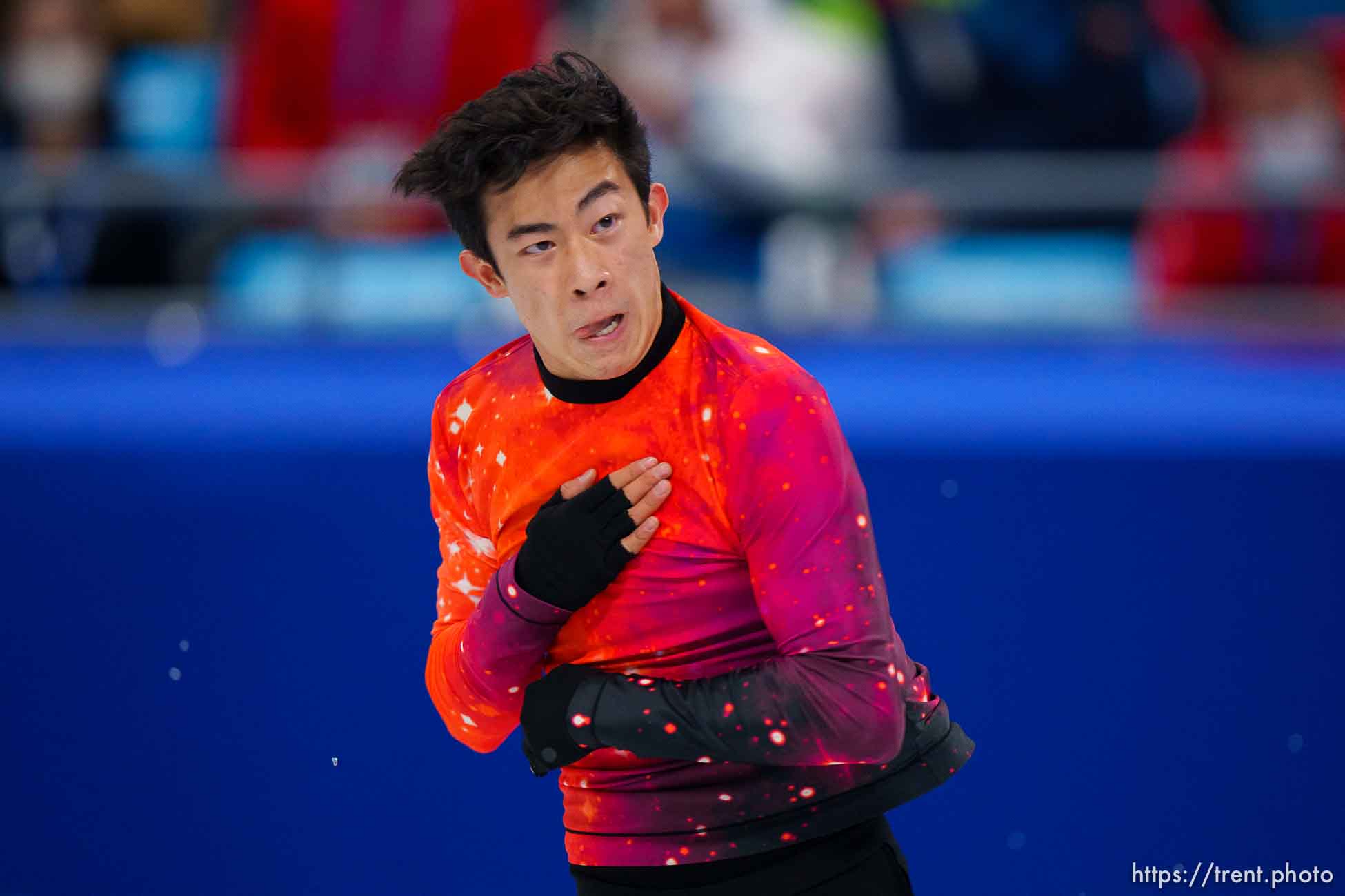 (Trent Nelson  |  The Salt Lake Tribune) Winning the gold medal, Nathan Chen competes in the free skating program, figure skating at the Capital Indoor Stadium, 2022 Beijing Winter Olympics on Thursday, Feb. 10, 2022.