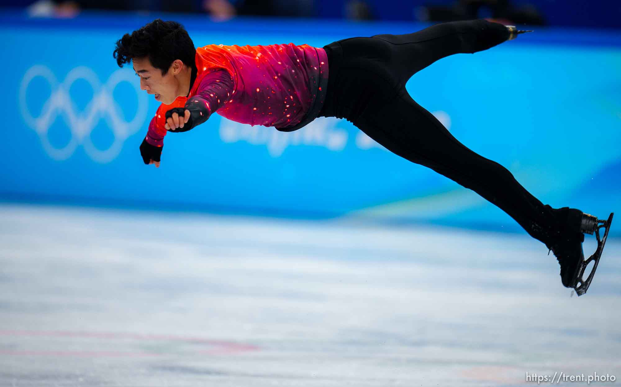 (Trent Nelson  |  The Salt Lake Tribune) Winning the gold medal, Nathan Chen competes in the free skating program, figure skating at the Capital Indoor Stadium, 2022 Beijing Winter Olympics on Thursday, Feb. 10, 2022.