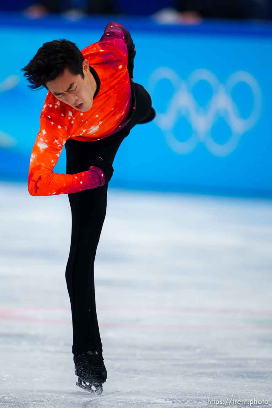 (Trent Nelson  |  The Salt Lake Tribune) Winning the gold medal, Nathan Chen competes in the free skating program, figure skating at the Capital Indoor Stadium, 2022 Beijing Winter Olympics on Thursday, Feb. 10, 2022.