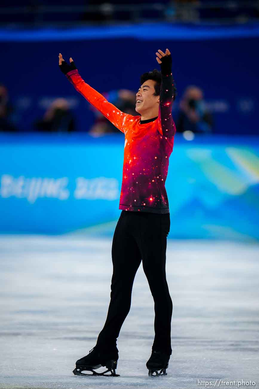 (Trent Nelson  |  The Salt Lake Tribune) Winning the gold medal, Nathan Chen competes in the free skating program, figure skating at the Capital Indoor Stadium, 2022 Beijing Winter Olympics on Thursday, Feb. 10, 2022.