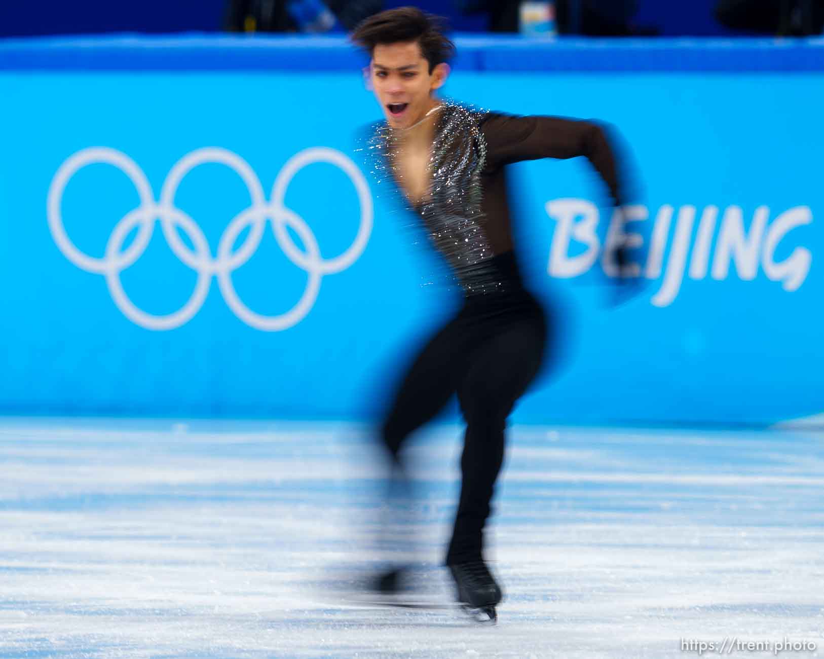 (Trent Nelson  |  The Salt Lake Tribune) Donovan Carrillo (MEX)
competes in the free skating program, figure skating at the Capital Indoor Stadium, 2022 Beijing Winter Olympics on Thursday, Feb. 10, 2022.