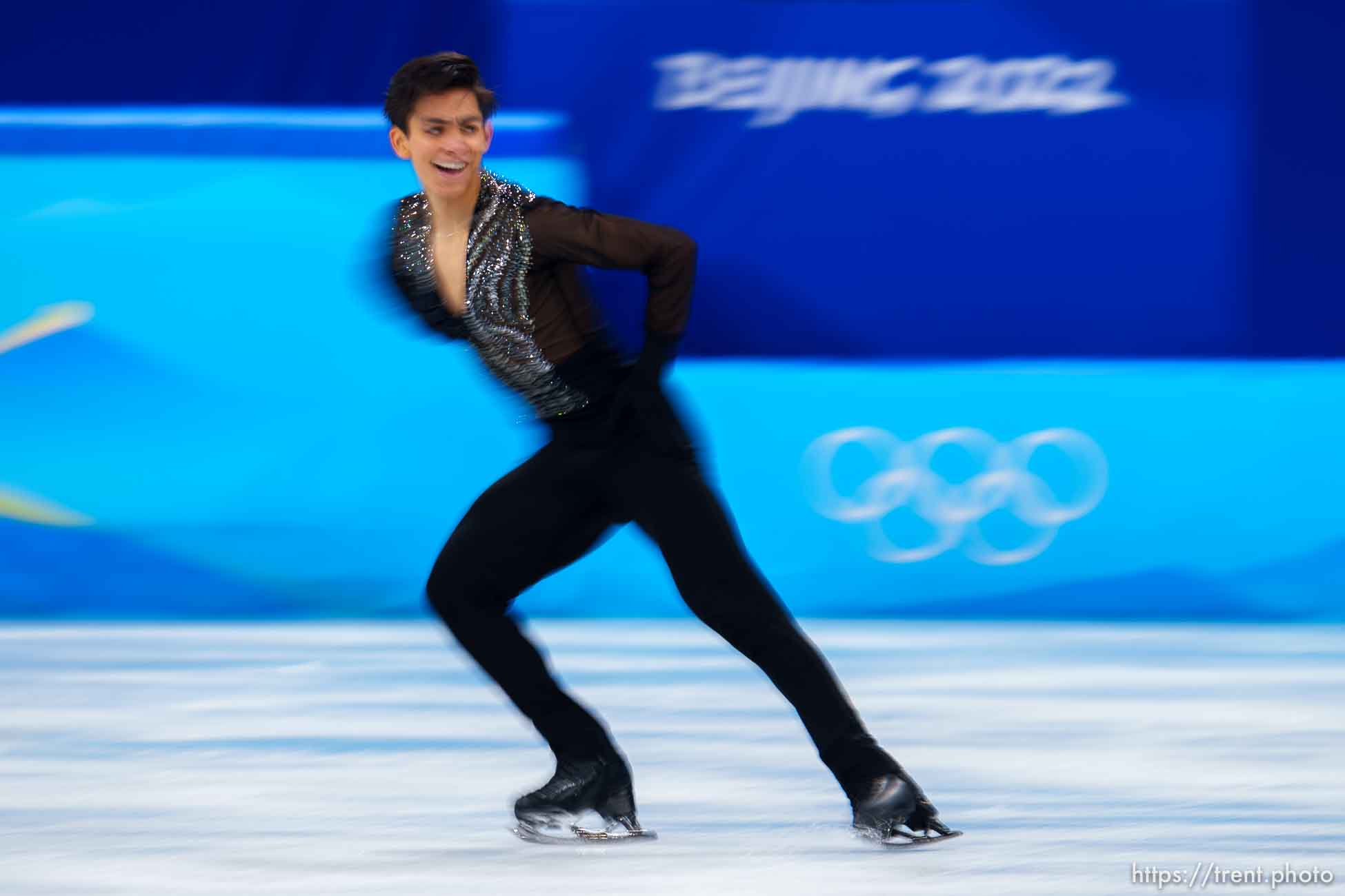 (Trent Nelson  |  The Salt Lake Tribune) Donovan Carrillo (MEX)
competes in the free skating program, figure skating at the Capital Indoor Stadium, 2022 Beijing Winter Olympics on Thursday, Feb. 10, 2022.