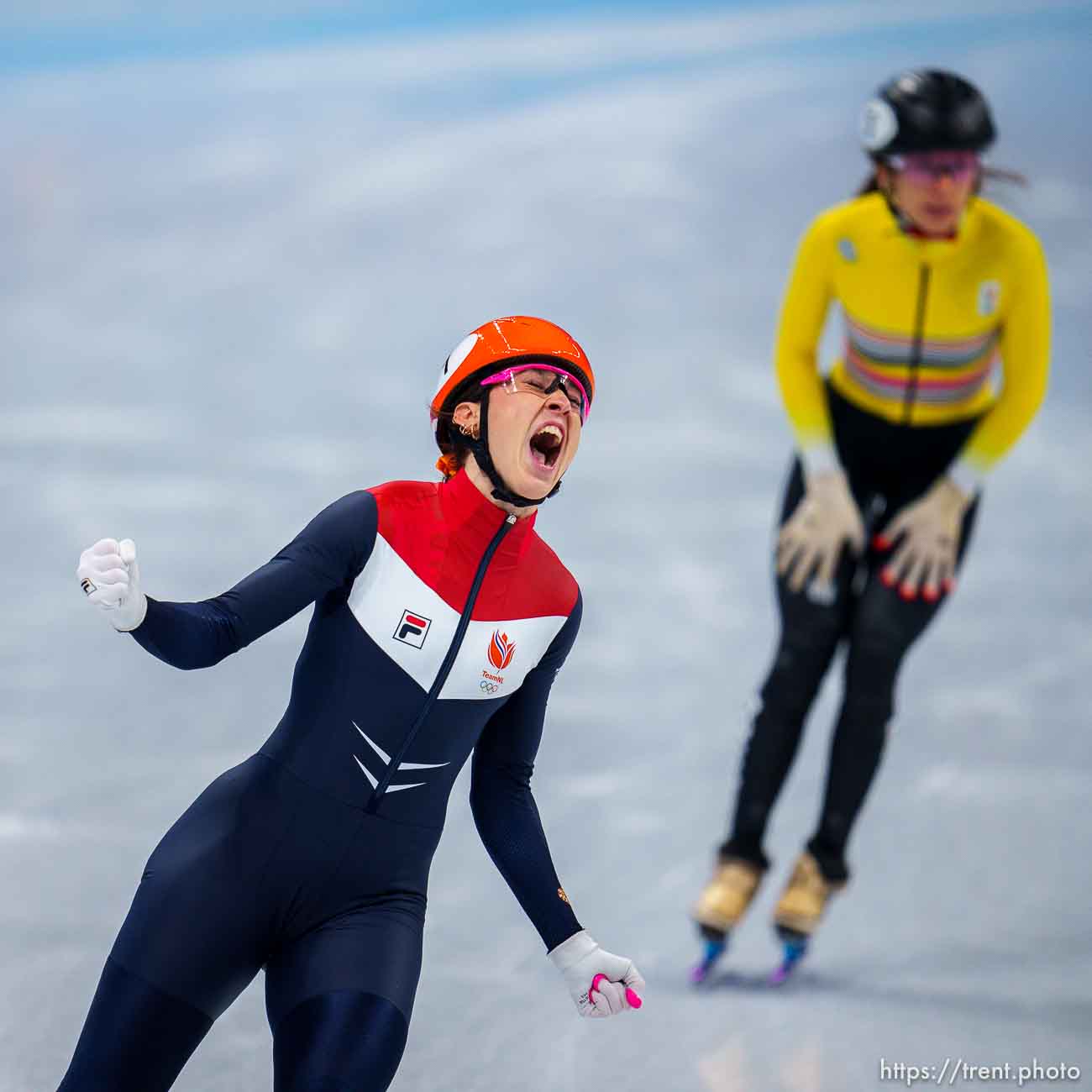 (Trent Nelson  |  The Salt Lake Tribune) competes in the 1000m final A, short track speed skating at the 2022 Winter Olympics in Beijing on Friday, Feb. 11, 2022.