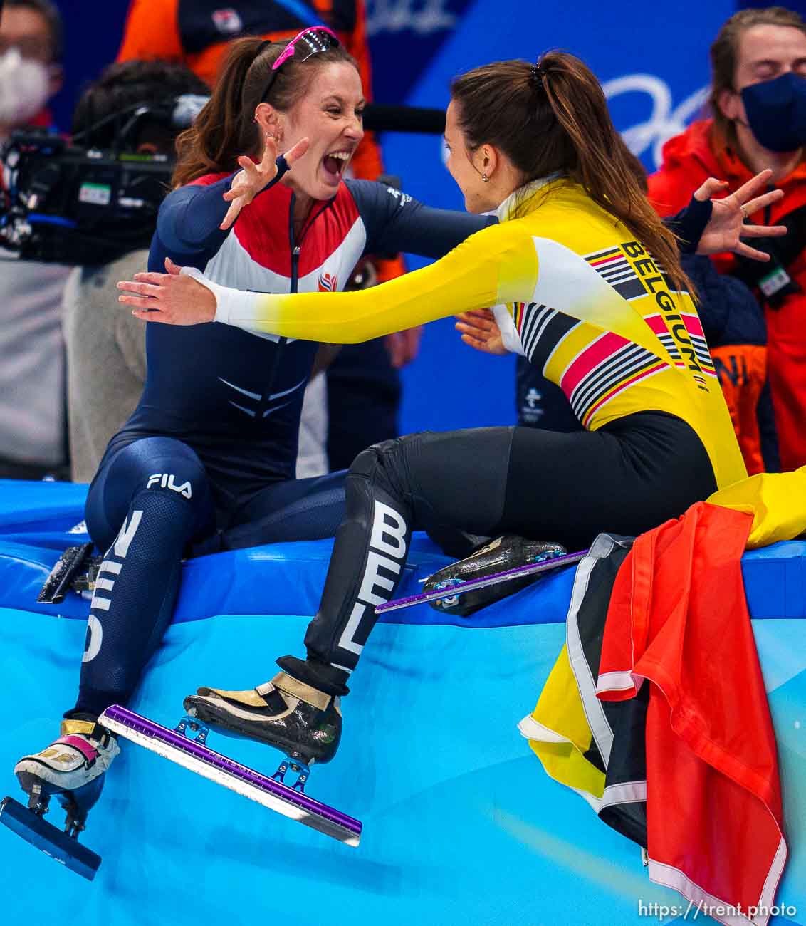 (Trent Nelson  |  The Salt Lake Tribune) in the 1000m final, short track speed skating at the 2022 Winter Olympics in Beijing on Friday, Feb. 11, 2022.