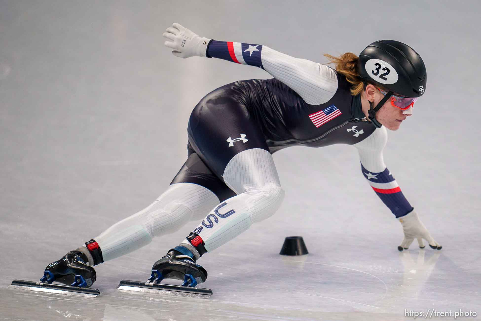 (Trent Nelson  |  The Salt Lake Tribune) Corinne Stoddard (USA) competes in the 1000m, short track speed skating at the 2022 Winter Olympics in Beijing on Friday, Feb. 11, 2022.