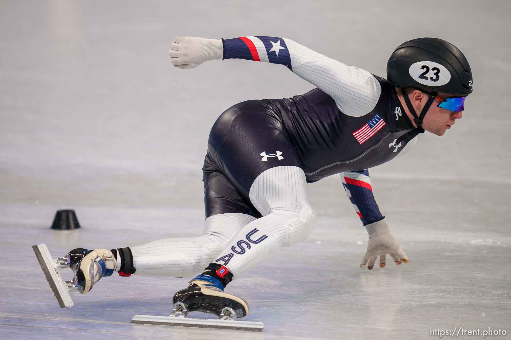 (Trent Nelson  |  The Salt Lake Tribune) Ryan Pivirotto (USA) competes in the 500m, short track speed skating at the 2022 Winter Olympics in Beijing on Friday, Feb. 11, 2022.