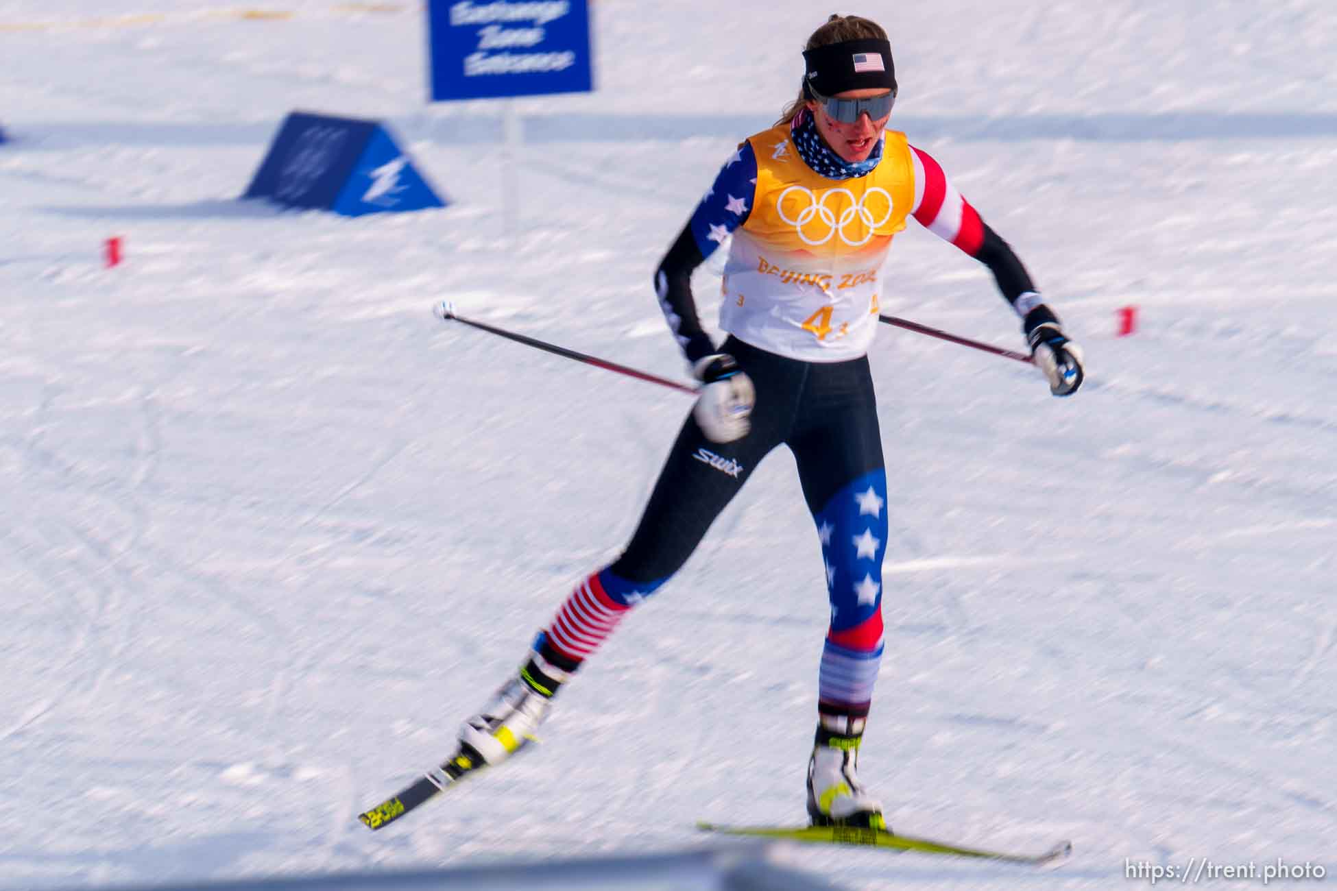 (Trent Nelson  |  The Salt Lake Tribune) Novie McCabe (USA) competes in the 4 x 5km Relay, cross-country skiing at the 2022 Beijing Winter Olympics in Zhangjiakou on Saturday, Feb. 12, 2022.