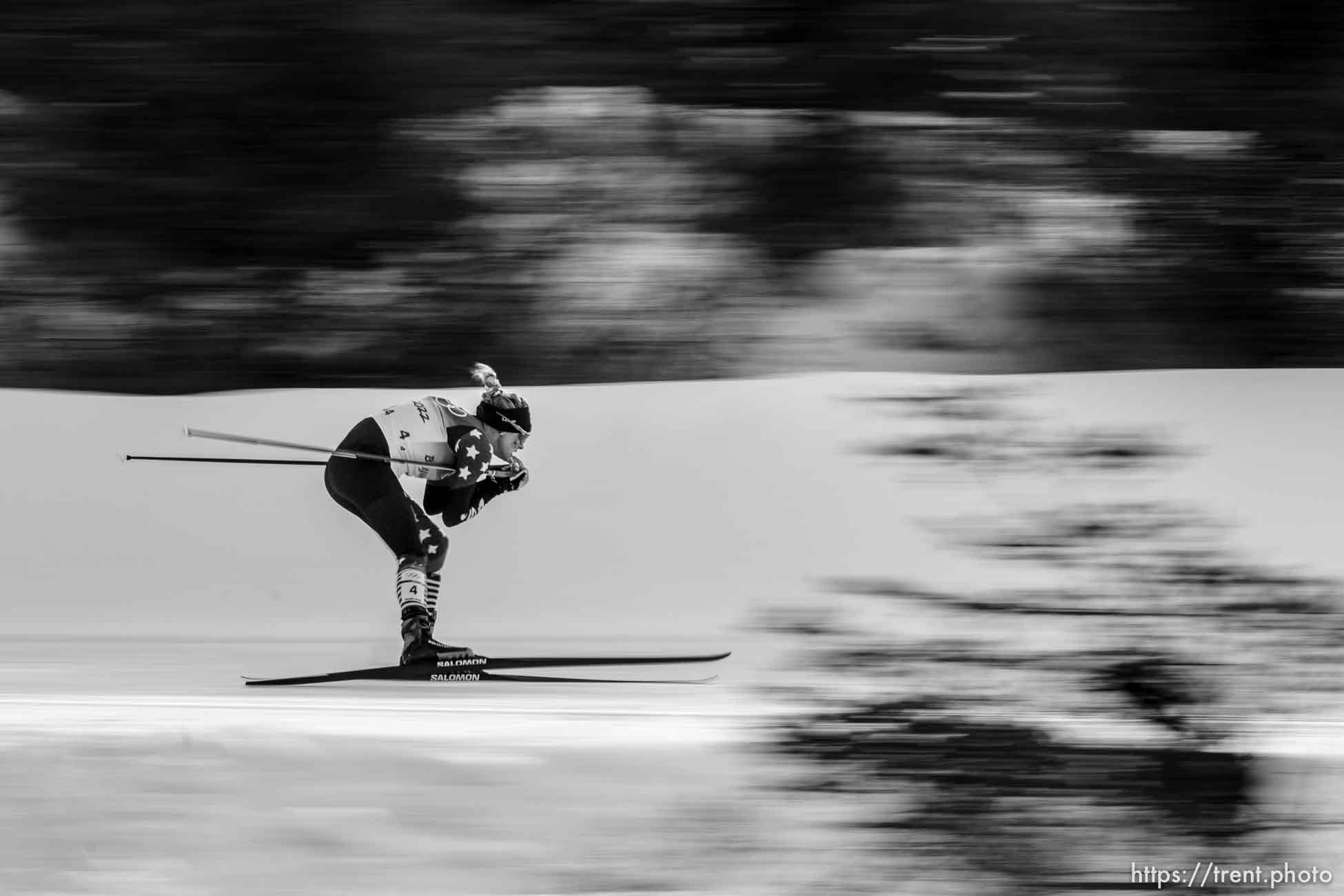 (Trent Nelson  |  The Salt Lake Tribune) Jessie Diggins (USA) competes in the 4 x 5km Relay, cross-country skiing at the 2022 Beijing Winter Olympics in Zhangjiakou on Saturday, Feb. 12, 2022.