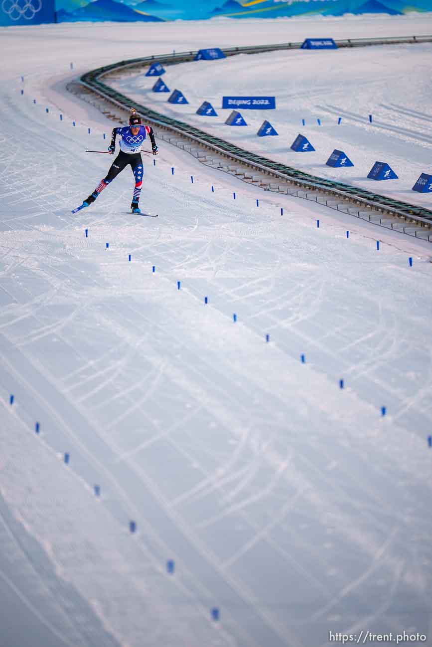 (Trent Nelson  |  The Salt Lake Tribune) Jessie Diggins (USA) competes in the 4 x 5km Relay, cross-country skiing at the 2022 Beijing Winter Olympics in Zhangjiakou on Saturday, Feb. 12, 2022.