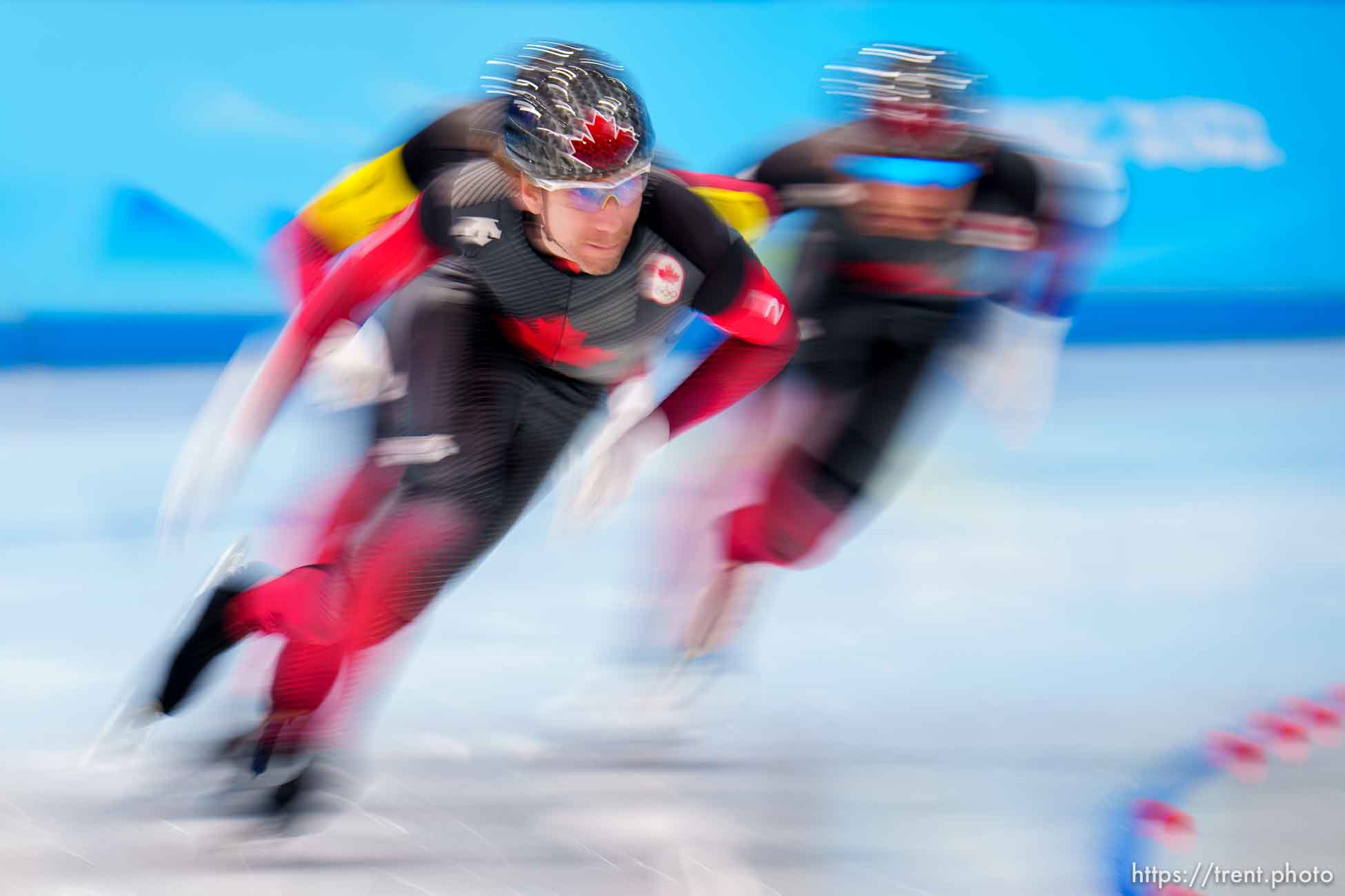 (Trent Nelson  |  The Salt Lake Tribune) 
Canada, men's team pursuit quarterfinals, speed skating at the 2022 Winter Olympics in Beijing on Sunday, Feb. 13, 2022.