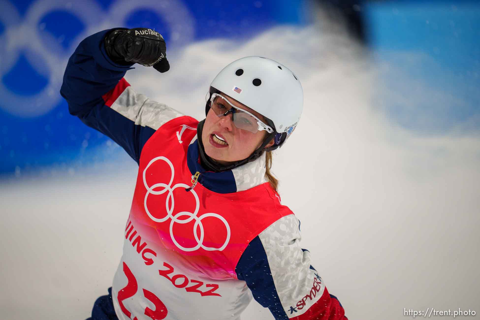 (Trent Nelson  |  The Salt Lake Tribune) Ashley Caldwell (USA) competes in women's aerials at the 2022 Beijing Winter Olympics in Zhangjiakou on Monday, Feb. 14, 2022.