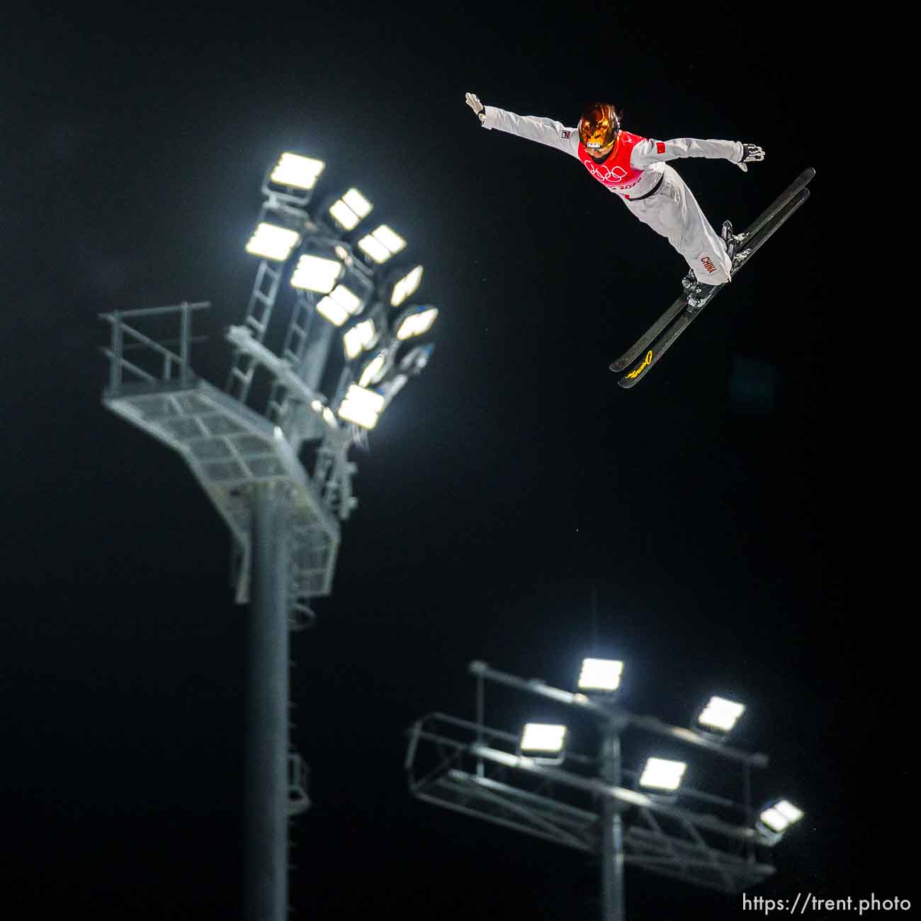 (Trent Nelson  |  The Salt Lake Tribune) Mengtao Xu (CHN) competes in women's aerials at the 2022 Beijing Winter Olympics in Zhangjiakou on Monday, Feb. 14, 2022.