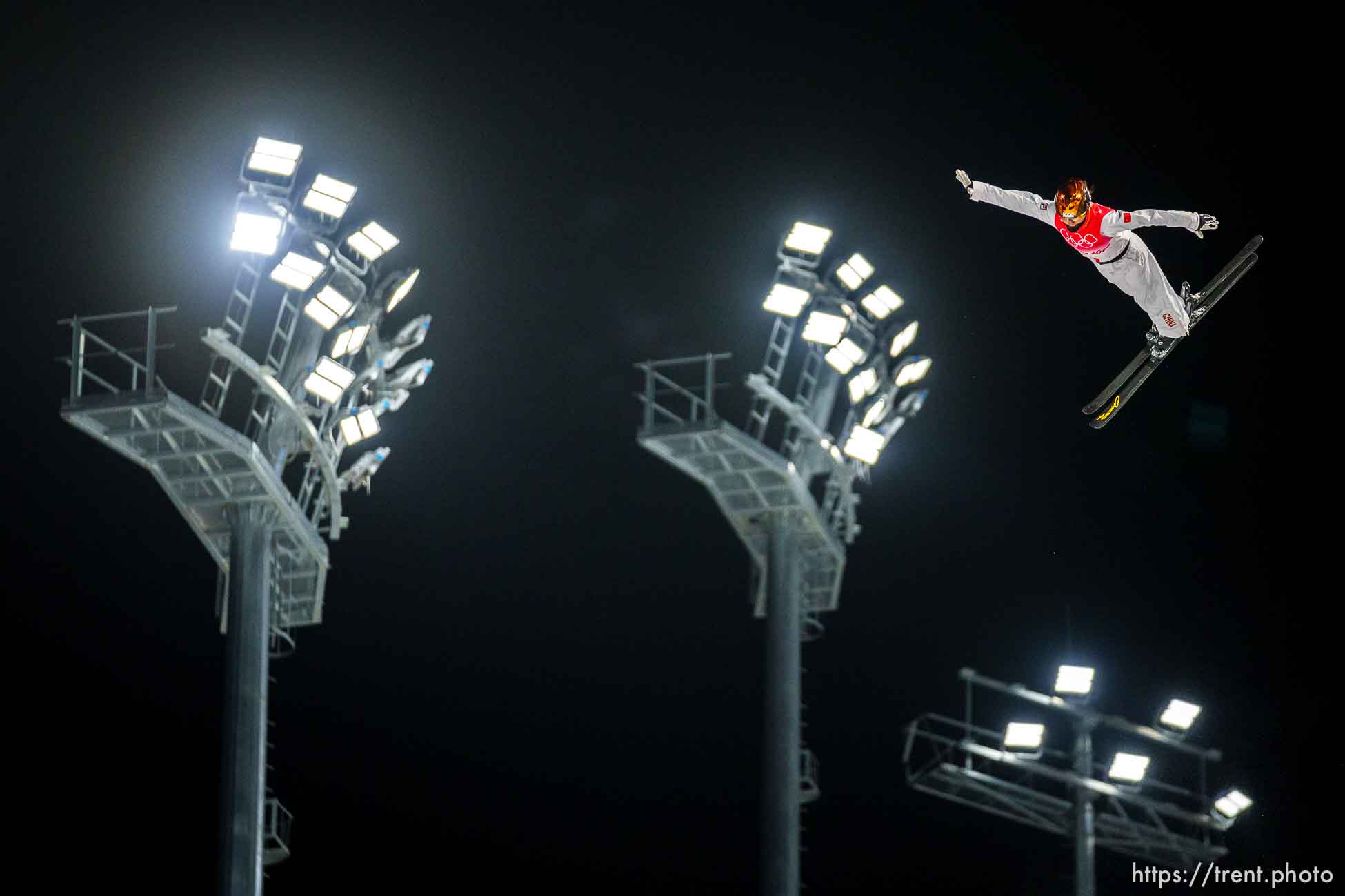 (Trent Nelson  |  The Salt Lake Tribune) Mengtao Xu (CHN) competes in women's aerials at the 2022 Beijing Winter Olympics in Zhangjiakou on Monday, Feb. 14, 2022.