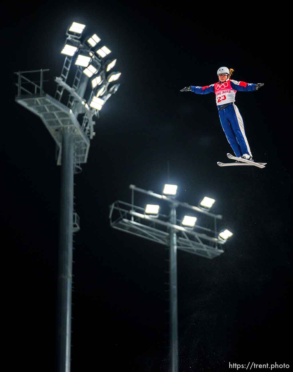 (Trent Nelson  |  The Salt Lake Tribune) 
Ashley Caldwell competes in women's aerials at the 2022 Beijing Winter Olympics in Zhangjiakou on Monday, Feb. 14, 2022.