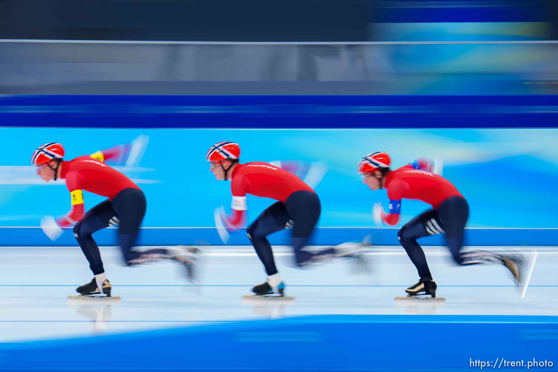 (Trent Nelson  |  The Salt Lake Tribune) Tteam pursuit, speed skating at the 2022 Winter Olympics in Beijing on Tuesday, Feb. 15, 2022.