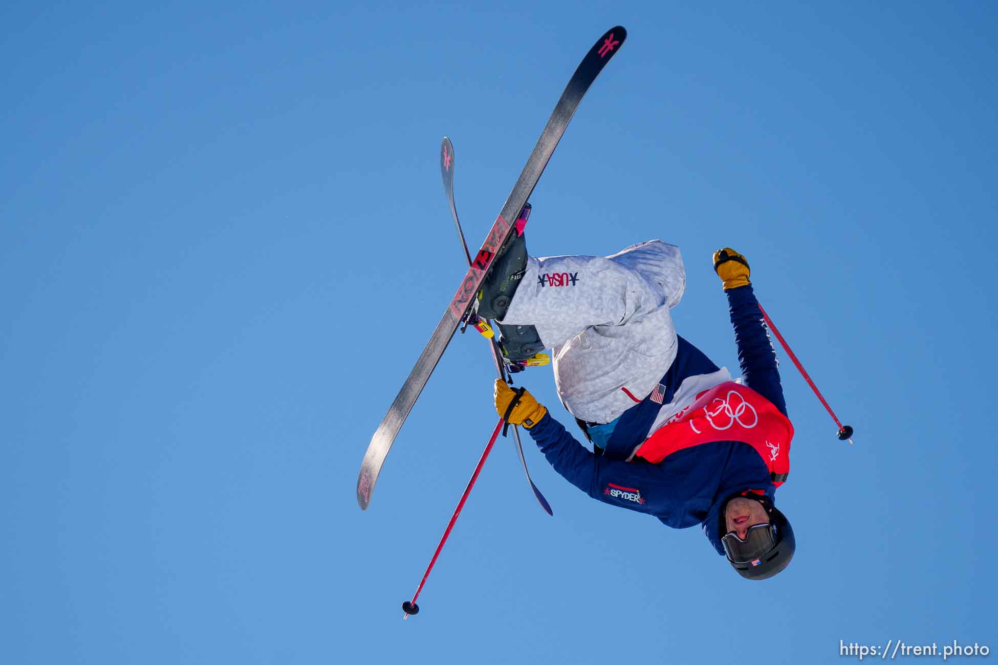 (Trent Nelson  |  The Salt Lake Tribune) Gold medalist Alexander Hall  competes in freeski slopestyle finals at the 2022 Beijing Winter Olympics in Zhangjiakou on Wednesday, Feb. 16, 2022.