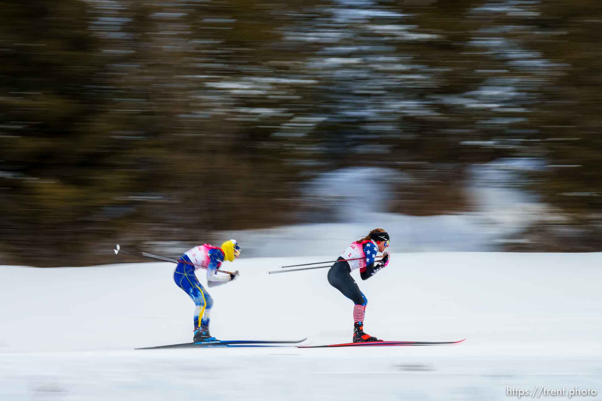 (Trent Nelson  |  The Salt Lake Tribune) Rosie Brennan (USA), right, in the women's team sprint classic, cross-country skiing at the 2022 Beijing Winter Olympics in Zhangjiakou on Wednesday, Feb. 16, 2022.