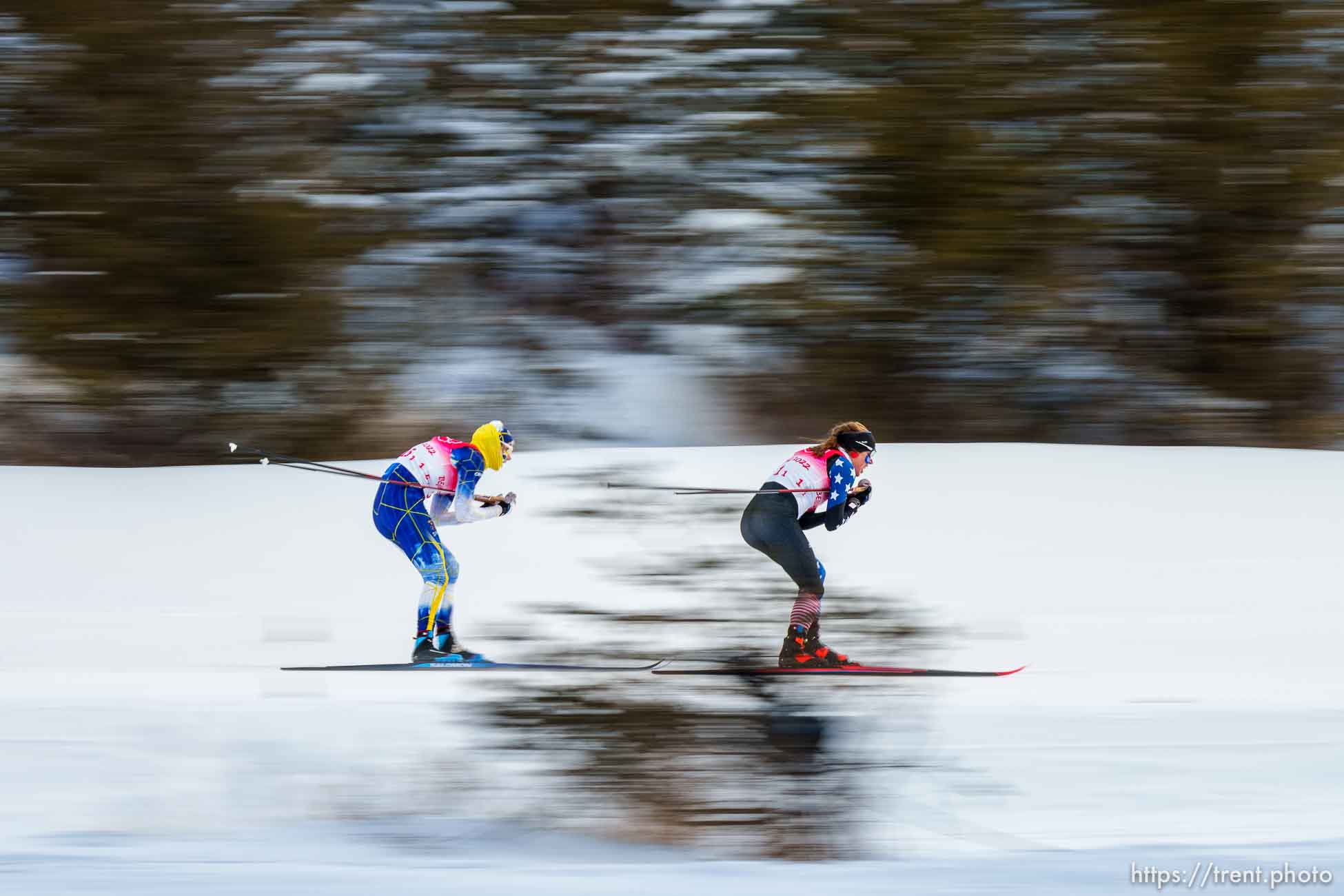 (Trent Nelson  |  The Salt Lake Tribune) Rosie Brennan (USA), right, in the women's team sprint classic, cross-country skiing at the 2022 Beijing Winter Olympics in Zhangjiakou on Wednesday, Feb. 16, 2022.