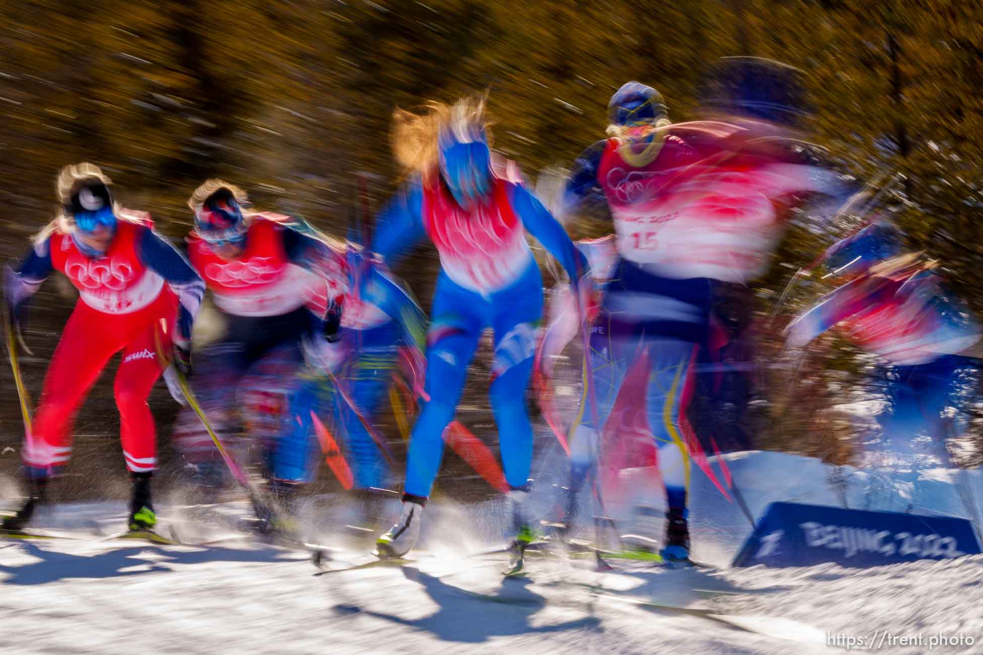 (Trent Nelson  |  The Salt Lake Tribune) Skiers in the women's team sprint classic, cross-country skiing at the 2022 Beijing Winter Olympics in Zhangjiakou on Wednesday, Feb. 16, 2022.