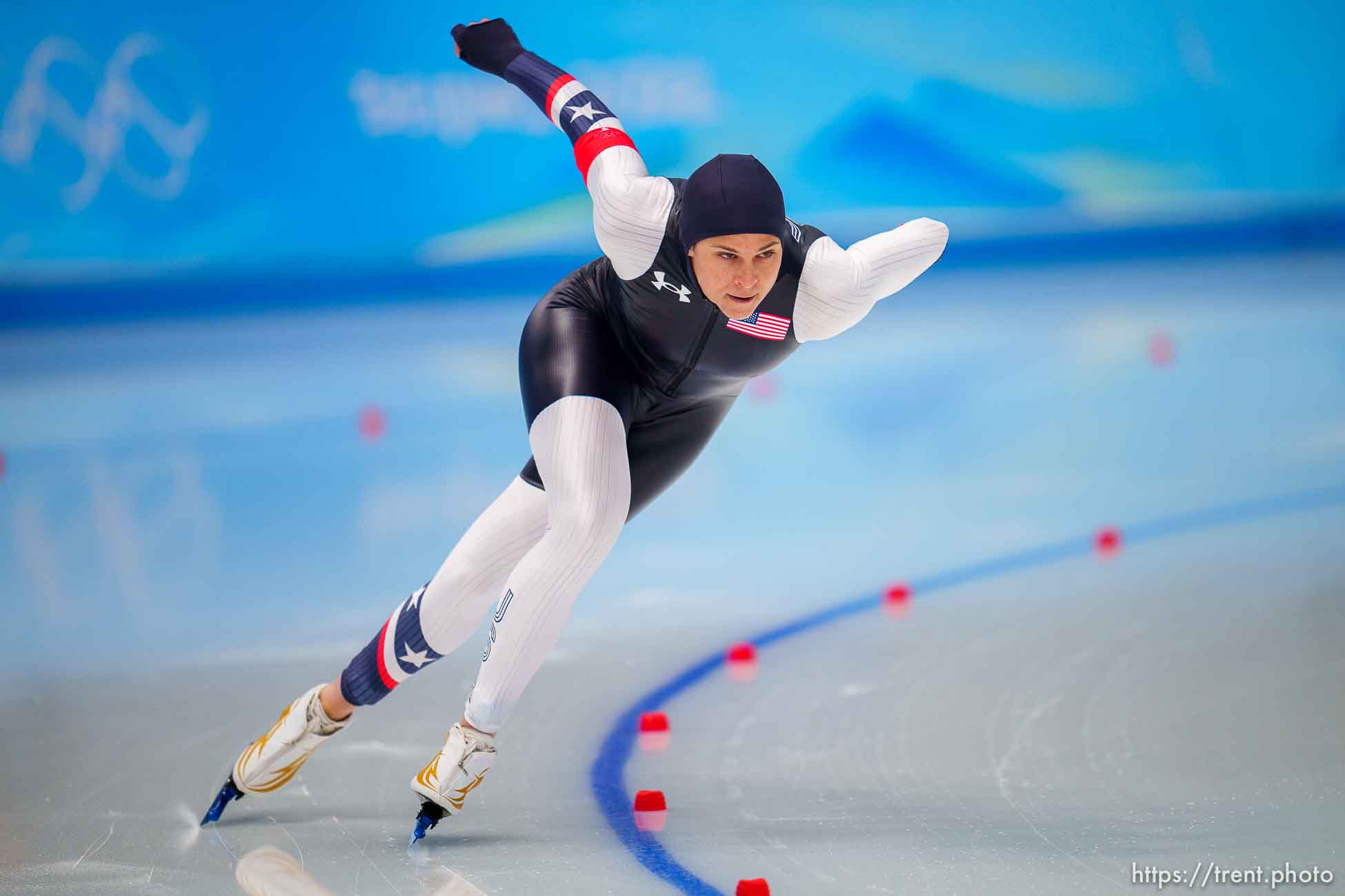 (Trent Nelson  |  The Salt Lake Tribune) Bronze medalist Brittany Bowe (USA) in the women's 1000m, speed skating at the 2022 Winter Olympics in Beijing on Thursday, Feb. 17, 2022.