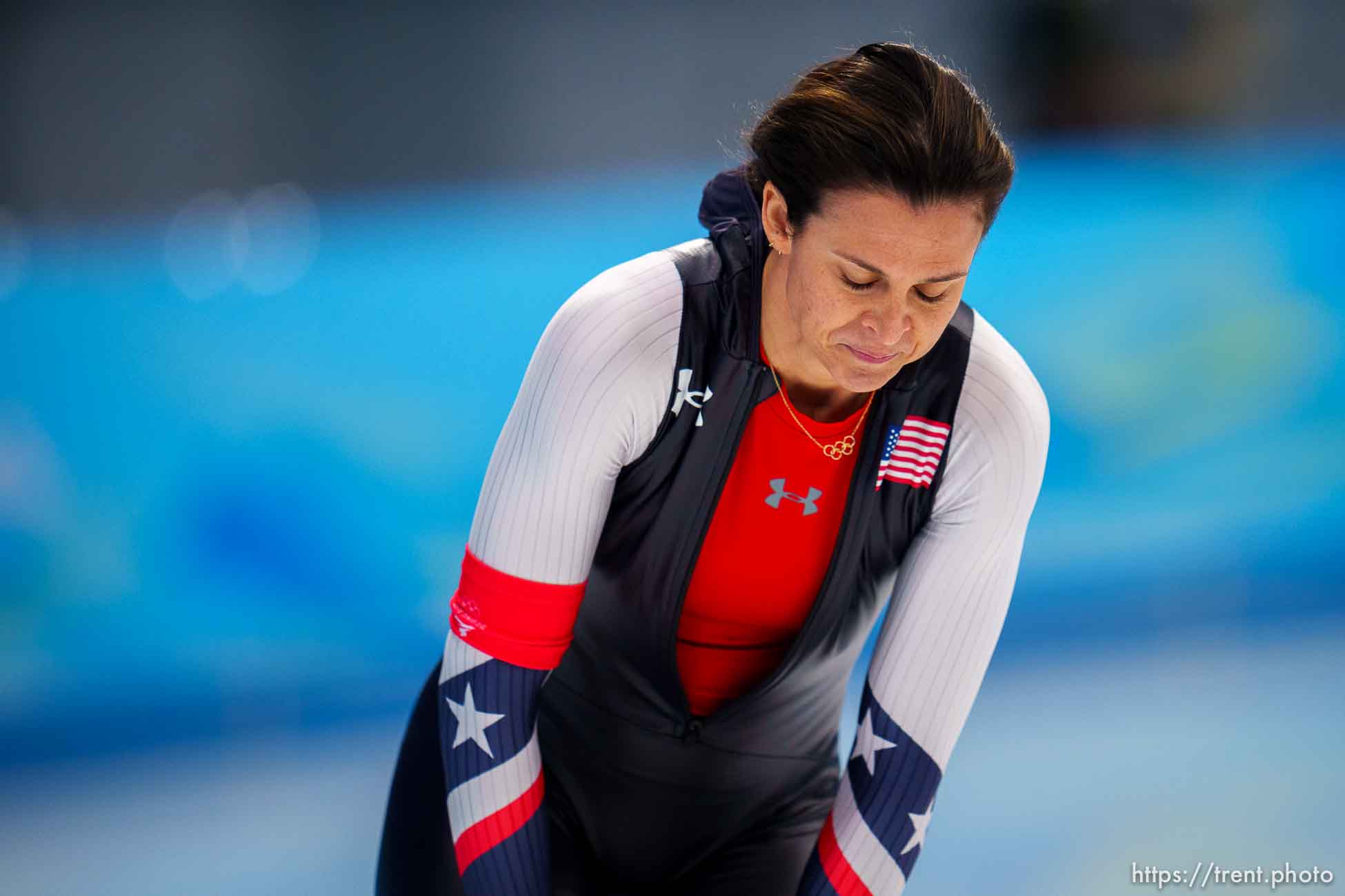 (Trent Nelson  |  The Salt Lake Tribune) Bronze medalist Brittany Bowe (USA) in the women's 1000m, speed skating at the 2022 Winter Olympics in Beijing on Thursday, Feb. 17, 2022.