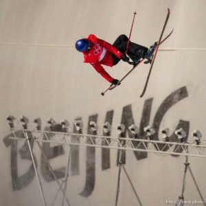 (Trent Nelson  |  The Salt Lake Tribune) Ailing Eileen Gu (China) in the women's halfpipe final at the 2022 Beijing Winter Olympics on Friday, Feb. 18, 2022.