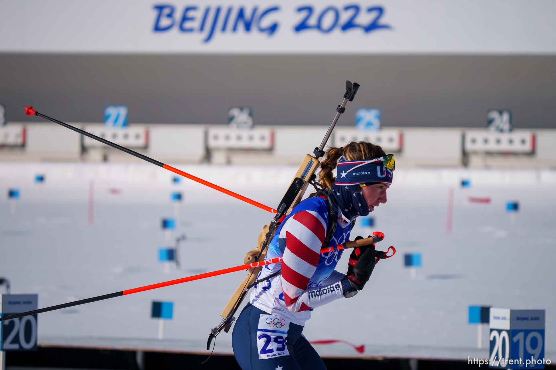 (Trent Nelson  |  The Salt Lake Tribune) Deedra Irwin (USA) in the women's 12.5km mass start, biathlon at the 2022 Beijing Winter Olympics on Friday, Feb. 18, 2022.(Trent Nelson  |  The Salt Lake Tribune) 
in the women's 12.5km mass start, biathlon at the 2022 Beijing Winter Olympics on Friday, Feb. 18, 2022.