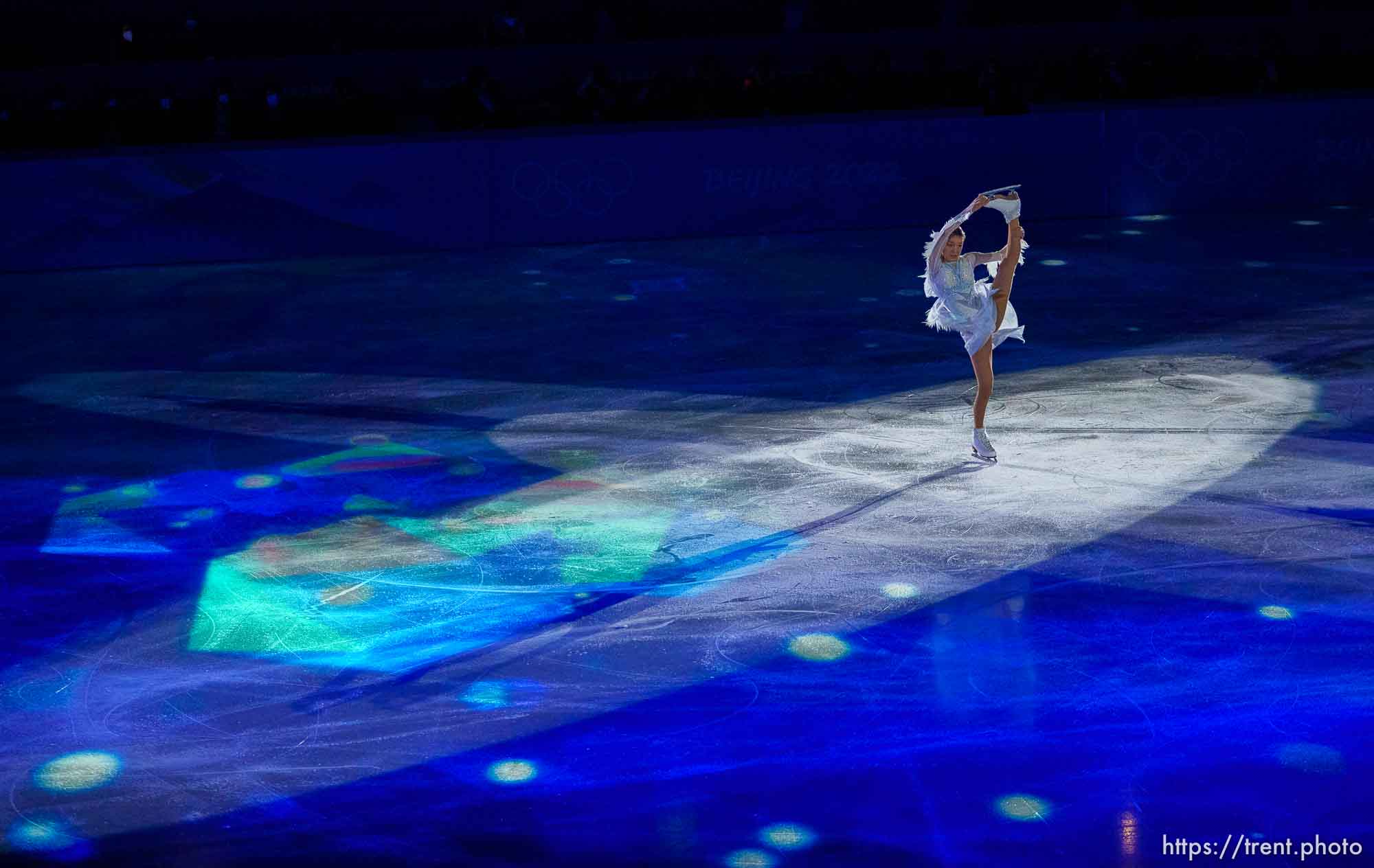 (Trent Nelson  |  The Salt Lake Tribune) Anna Shcherbakova performs in the figure skating exhibition gala at the 2022 Winter Olympics in Beijing on Sunday, Feb. 20, 2022.