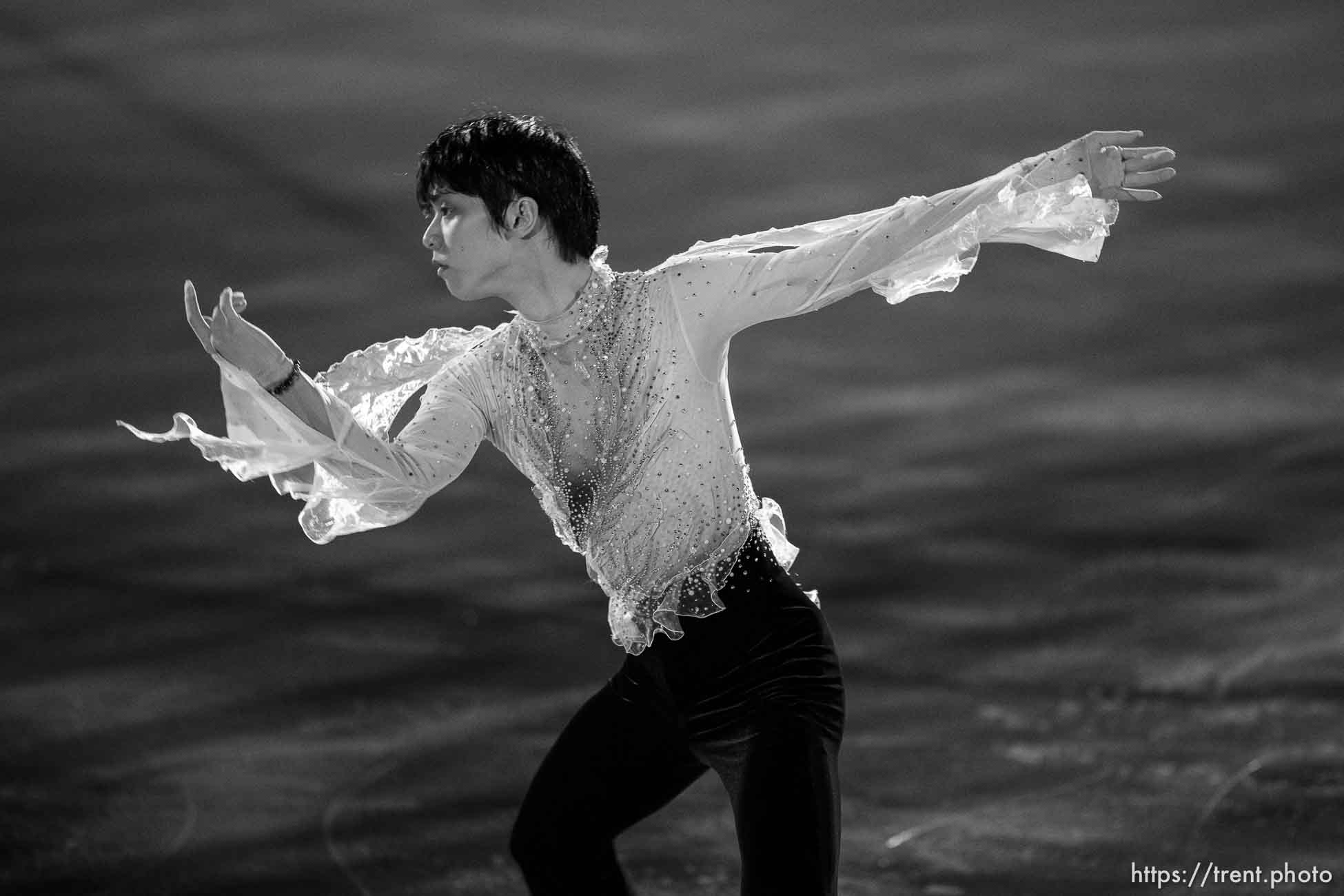 (Trent Nelson  |  The Salt Lake Tribune) Yuzuru Hanyu (JPN) in the figure skating exhibition gala at the 2022 Winter Olympics in Beijing on Sunday, Feb. 20, 2022.