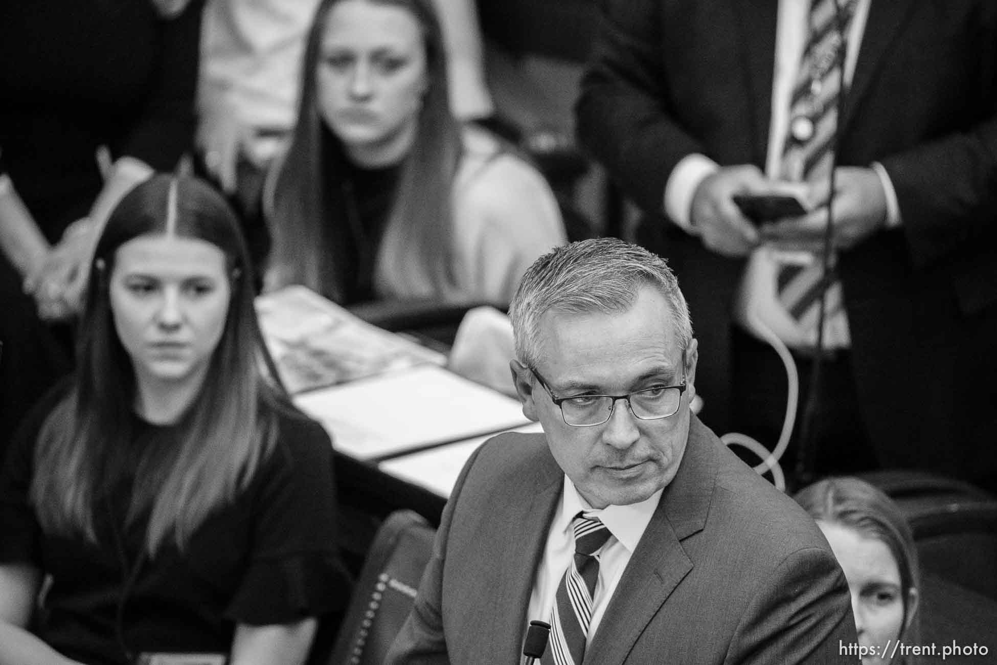 (Trent Nelson  |  The Salt Lake Tribune) Sen. Daniel McCay, R-Riverton, during debate in the Utah Senate over a bill that would bar transgender girls from competing in school sports matching their gender identities, in Salt Lake City on Friday, March 4, 2022.