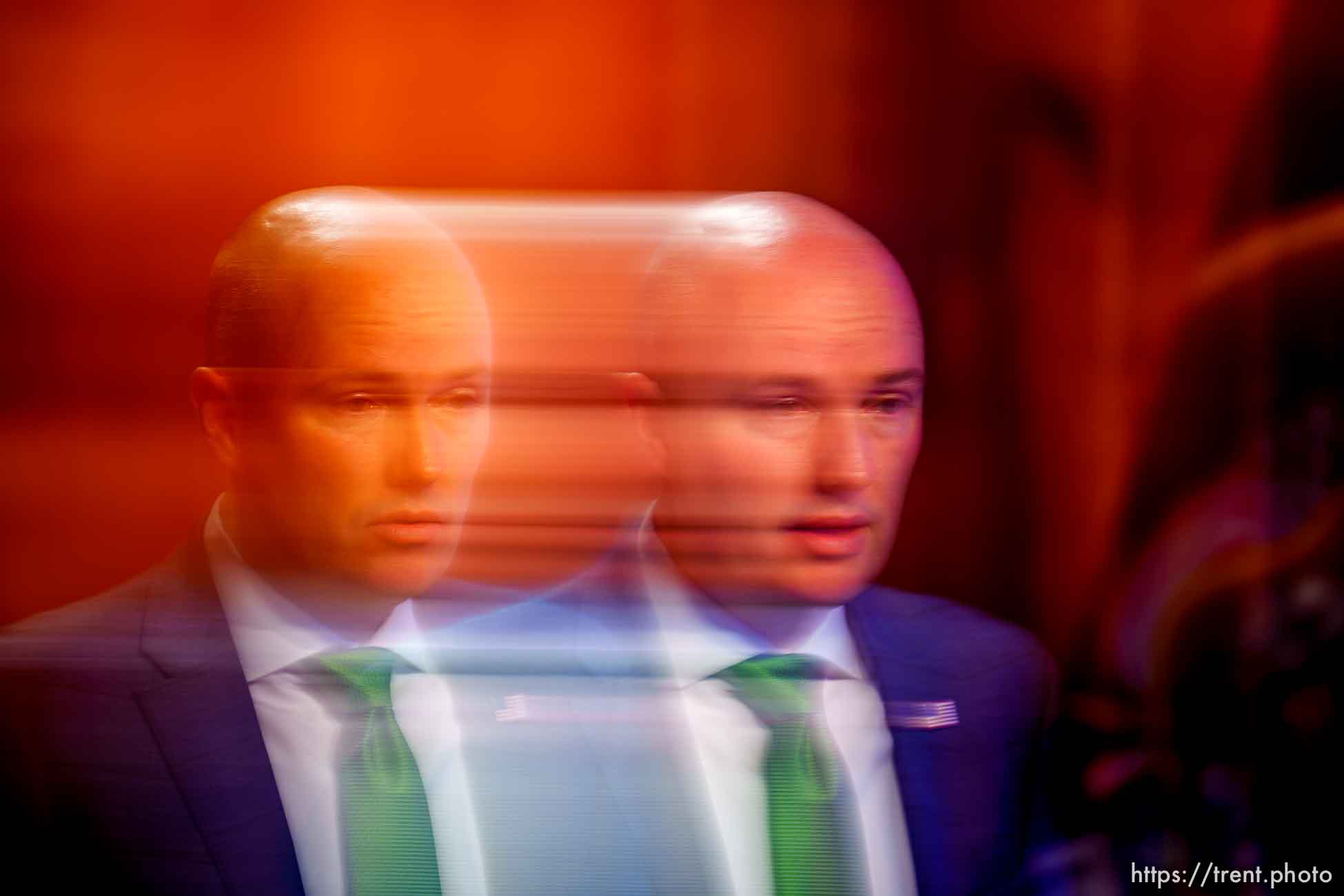 (Trent Nelson  |  The Salt Lake Tribune) Gov. Spencer Cox speaks at his monthly news conference in Salt Lake City on Thursday, March 17, 2022.