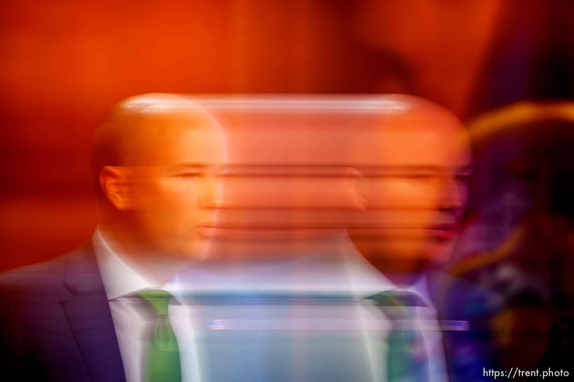 (Trent Nelson  |  The Salt Lake Tribune) Gov. Spencer Cox speaks at his monthly news conference in Salt Lake City on Thursday, March 17, 2022.