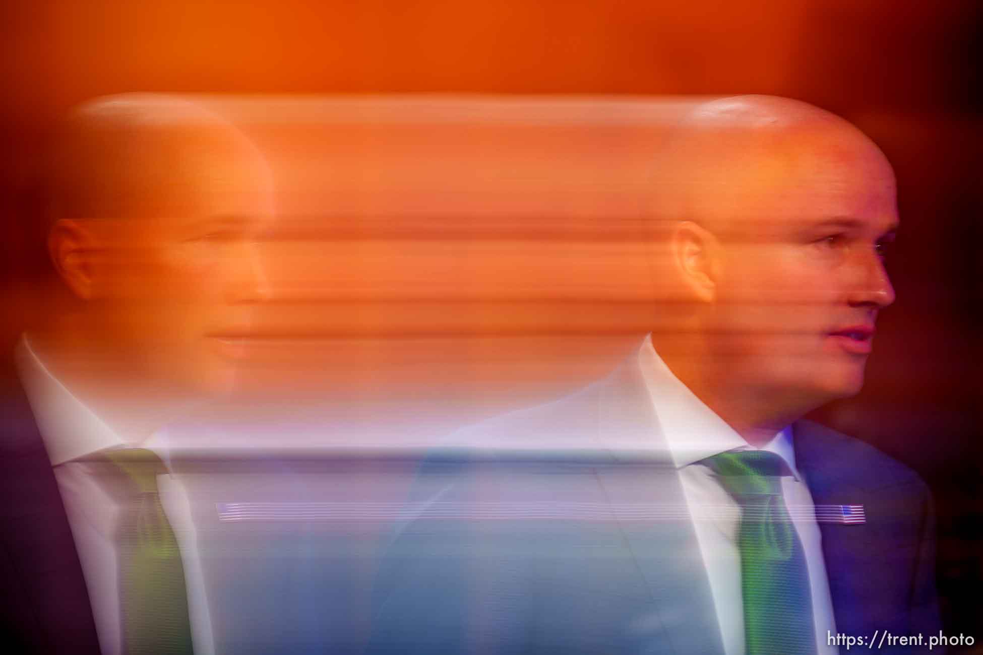 (Trent Nelson  |  The Salt Lake Tribune) Gov. Spencer Cox speaks at his monthly news conference in Salt Lake City on Thursday, March 17, 2022.